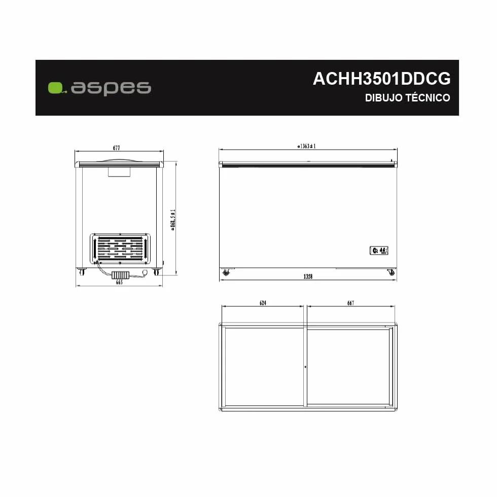 Aspes Congelador Horizontal Horeca Blanco ACHH3501DDCG. Capacidad 312 Litros, 1 Cesta, Bajo Nivel Sonoro, Eficiencia Energética Clase E