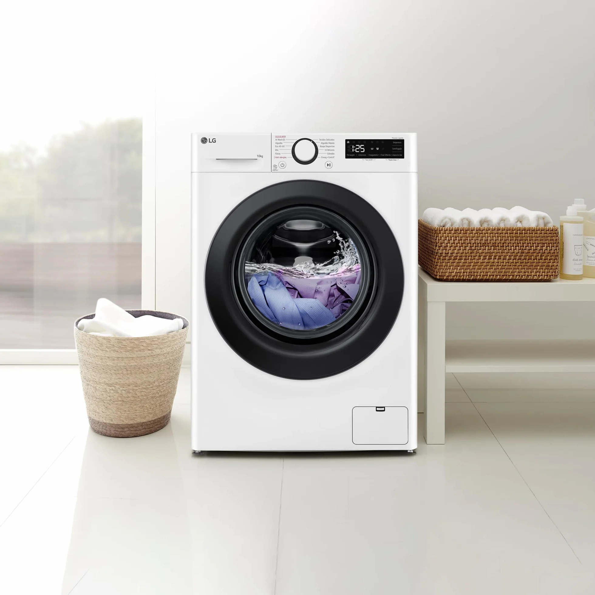 LG F4WR5010A6W - Lavadora Inteligente, 10kg, AI Direct Drive, 1400rpm, Vapor Steam, Clasificación A, Serie 500, Color Blanco