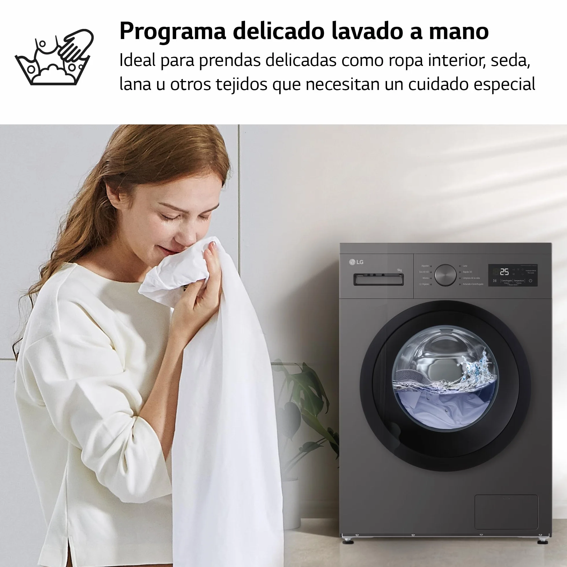 LG F4A1009NDK - Lavadora, 9 kg, 1400 rpm, Carga Frontal, 8 Programas, Programa Rápido y Programa Lavado a Mano, Fondo Especial Reducido, Display LED, Serie 100, Color Grafito