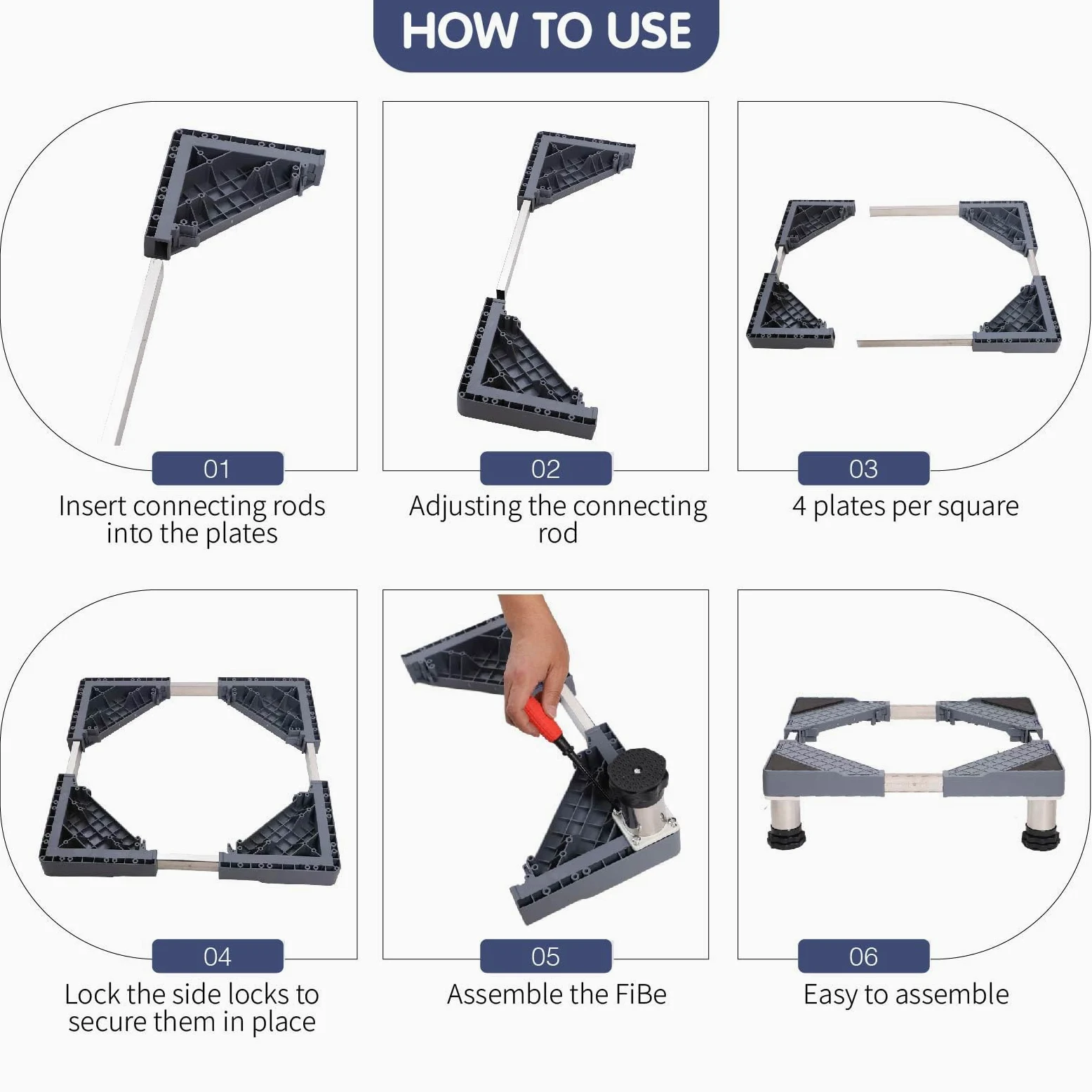 Base Lavadora con 8 Patas Antideslizantes Plataforma con 8 Pies Antivibración Soporte Ajustable para Lavadora Secadora Frigorífico Ancho 45-65cm Altura 24-27cm Gris