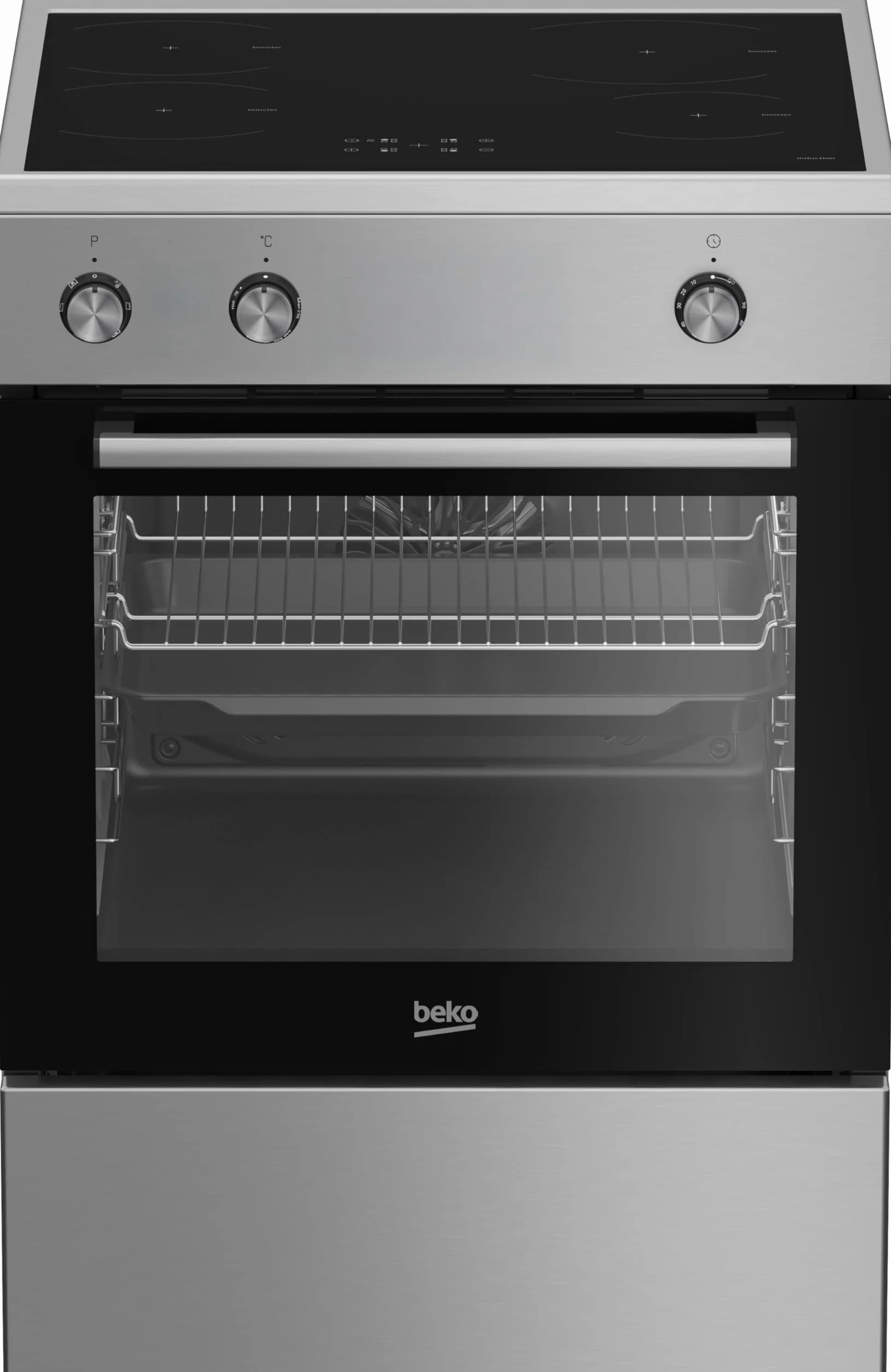 Beko FBE69100X - Cocina de libre instalación 60 x 60 cm, placa de inducción 4 zonas, horno multifunción 72 L, clase A, inoxidable, HidroClean