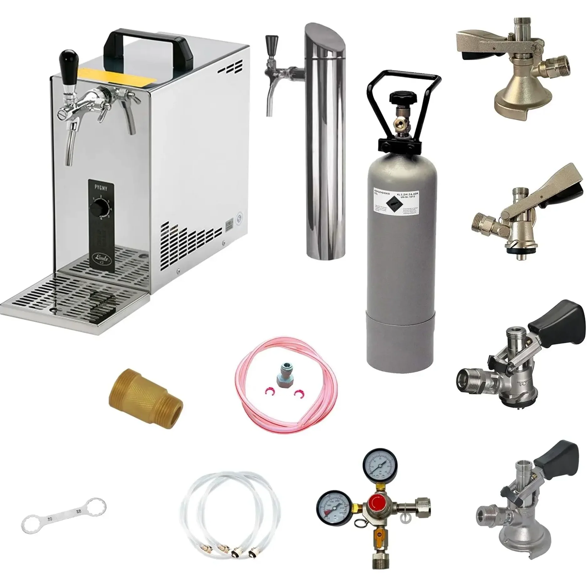 Juego de todo cabezal de tirador de cerveza bajo mostrador con enfriador en seco Pygmy 25 LE, 30 l/h, columna de tirador Green Line, incluye cabezales de grifo