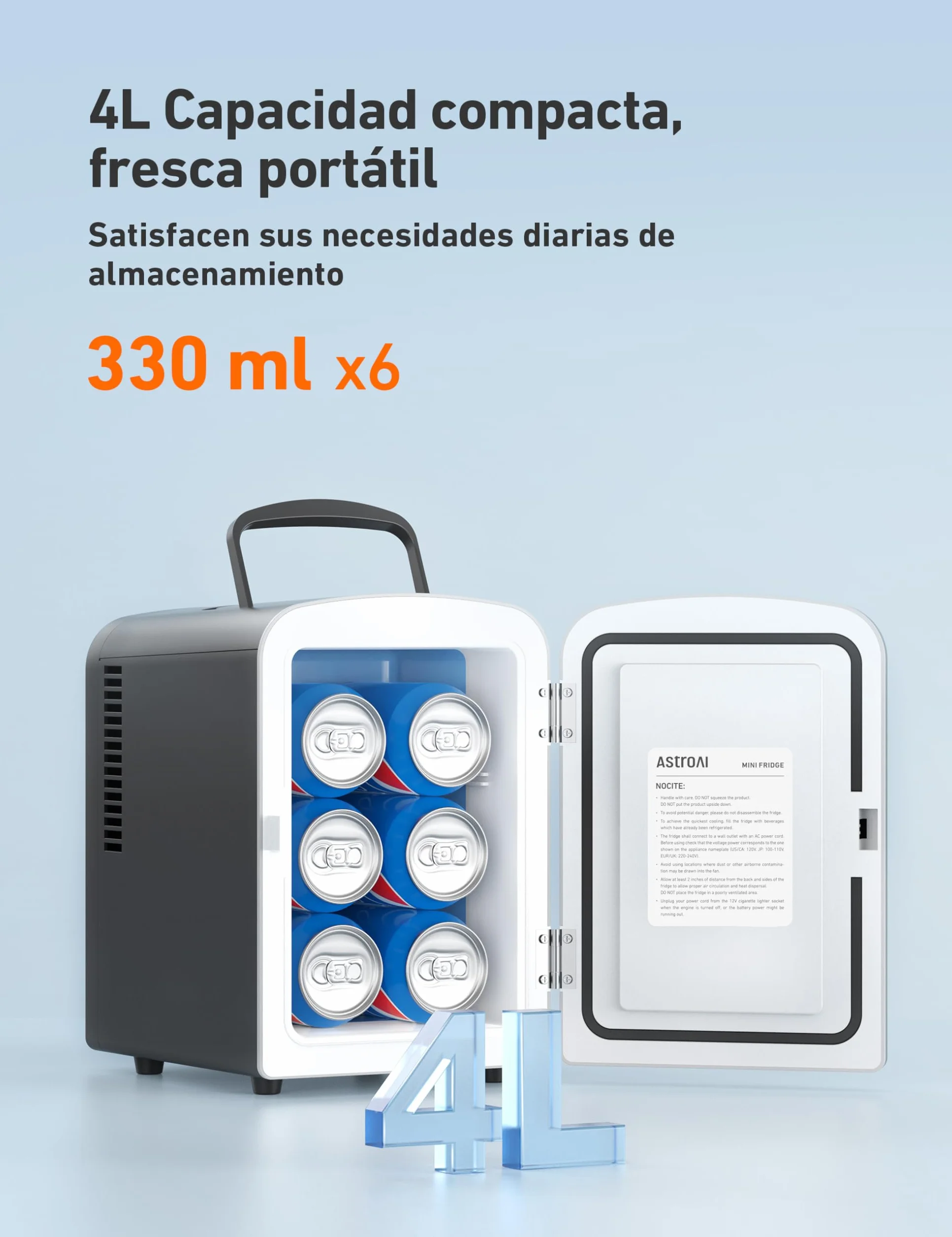 AstroAI Nevera Pequeña Portátil, Mini Nevera con el Volumen de 4 Litros, Frigorificos Pequeños, Mini Frigorífico Para Coche, Dormitorio, Bebidas, Cosméticos y etc. (Negro)