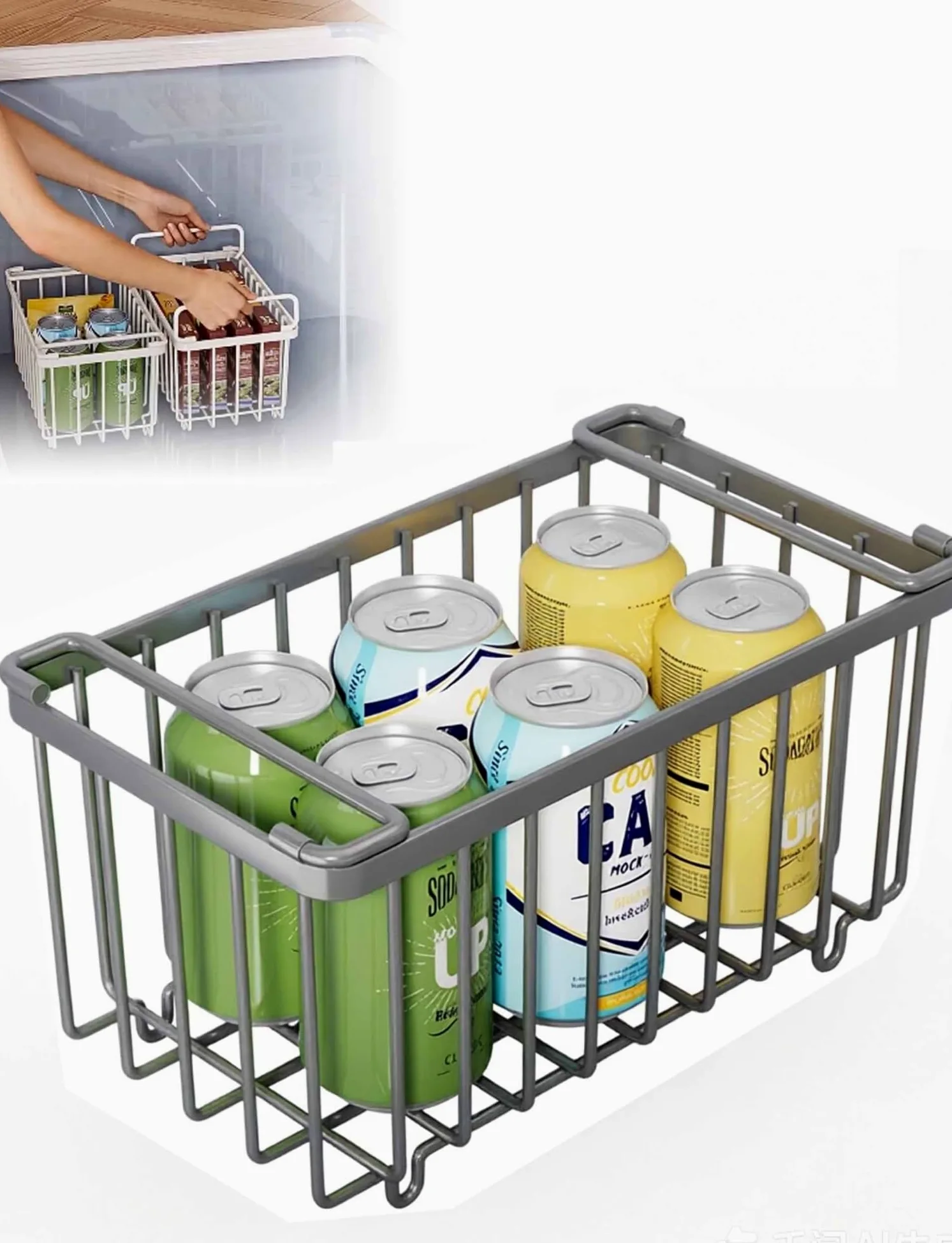 Cestas apilables for congelador horizontal,contenedores organizadores de con asas | Almacenamiento de alambre de acero al carbono for despensa,cocina y uso comercial(Grey,4-Pack)