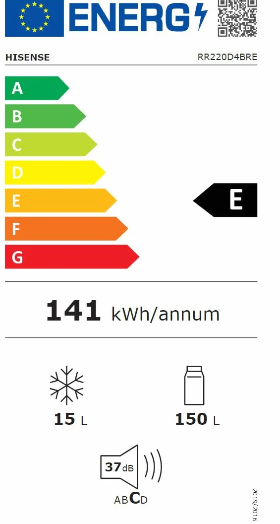 Hisense RR220D4BRE - Frigorífico Una Puerta, Congelador Freeze Zone, 165 L de capacidad, 128 cm alto, Class E, Botellero, Cycle Defrost (Cíclico), Cajón Frutas Y Verduras, Color Rojo