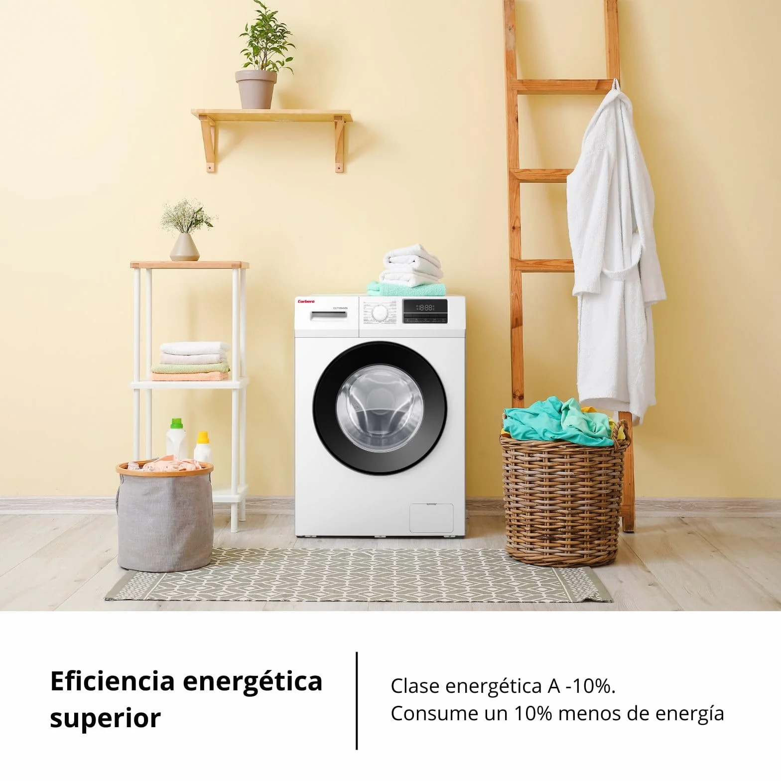 Corbero - Lavadora Carga Frontal Premium10 Kg | CLT1004VIN |1400 Rpm Motor Inverter | 16 Programas con Vapor | Inicio diferido 3-24 Horas | Lavado Rápido | Puerta XXL | E.Energética A | Blanco