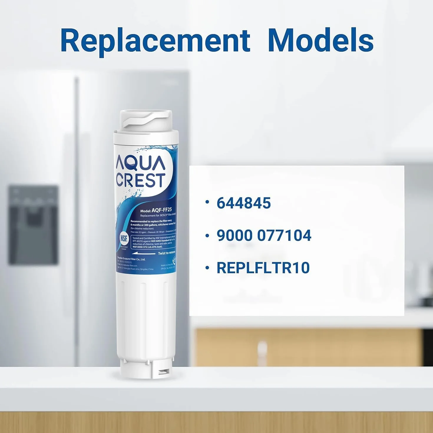 AQUACREST 644845 Filtros de Agua para Frigorífico, Compatible con Bosch UltraClarity 644845, 00740560, 740560, 00499850, 00649379, 9000194412, 9000077104, MIELE/Haier 0060820860, 0060218743 (3)