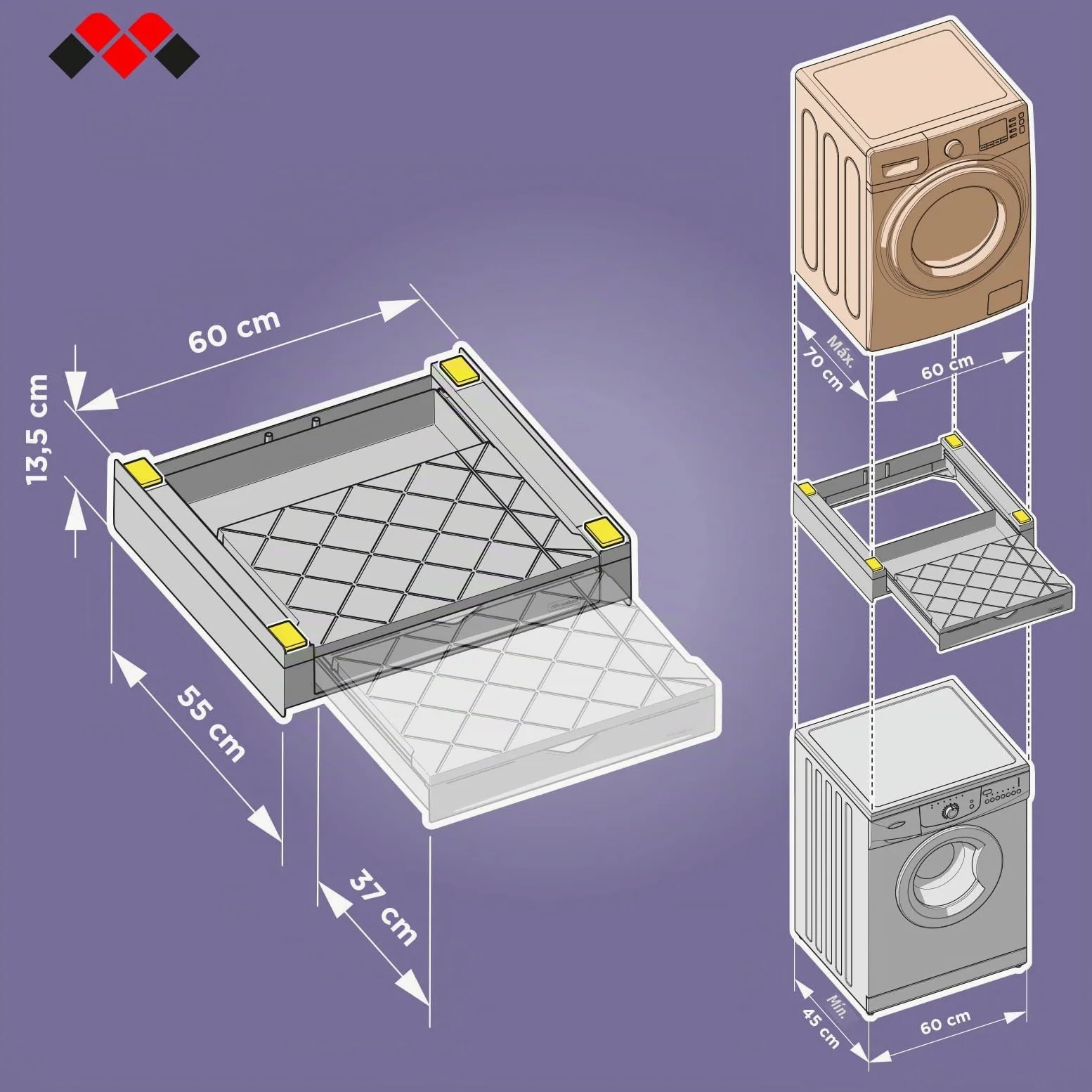 Meliconi Torre Duo, Kit Apilamiento Lavadora Secadora 2 en 1 | Premontado, con Estante de Apoyo y Compartimento de Almacenamiento, Cinta de Seguridad, Capacidad 250kg, Made in Italy, Negro