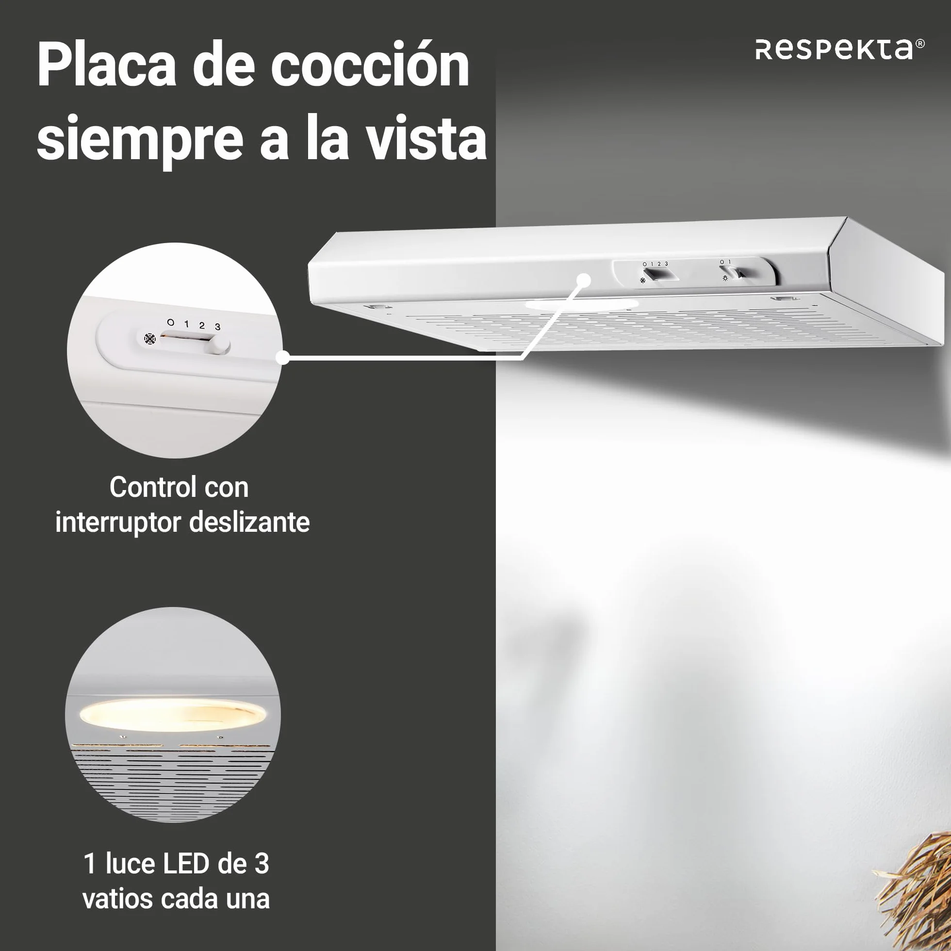 respekta DH520WL - Campana para empotrar (50 cm, eficiencia energética: C), color blanco