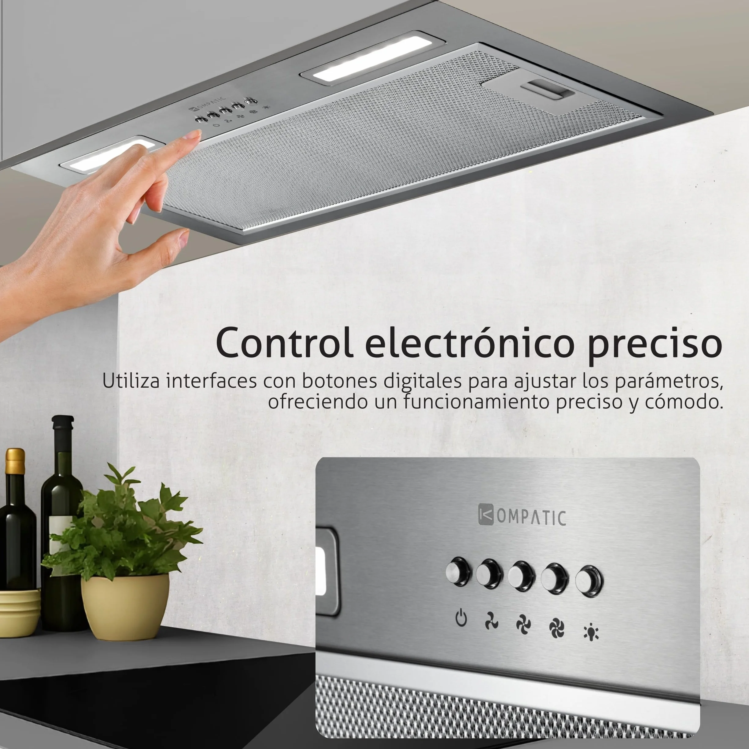 Lane 50 KLN50SI Campana Extractora Encastrable 50cm, A+++, 450 m³/h, Con Filtro de Carbón KCF4, Temporizador, Control electrónico, Iluminación LED, 3 velocidades + boost, Acero Inoxidable