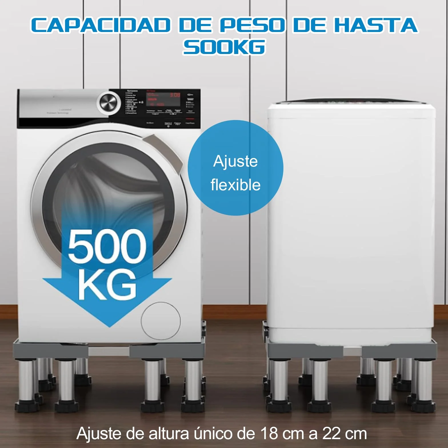 DEWEL Base de Lavadora 12 Pies, Longitud Ajustable 43-57 CM, Altura 18-20 cm, Capacidad de Carga 500 KG Base de Lavadora Ajustable, Adecuada para Secadoras, Refrigeradores y Congeladores