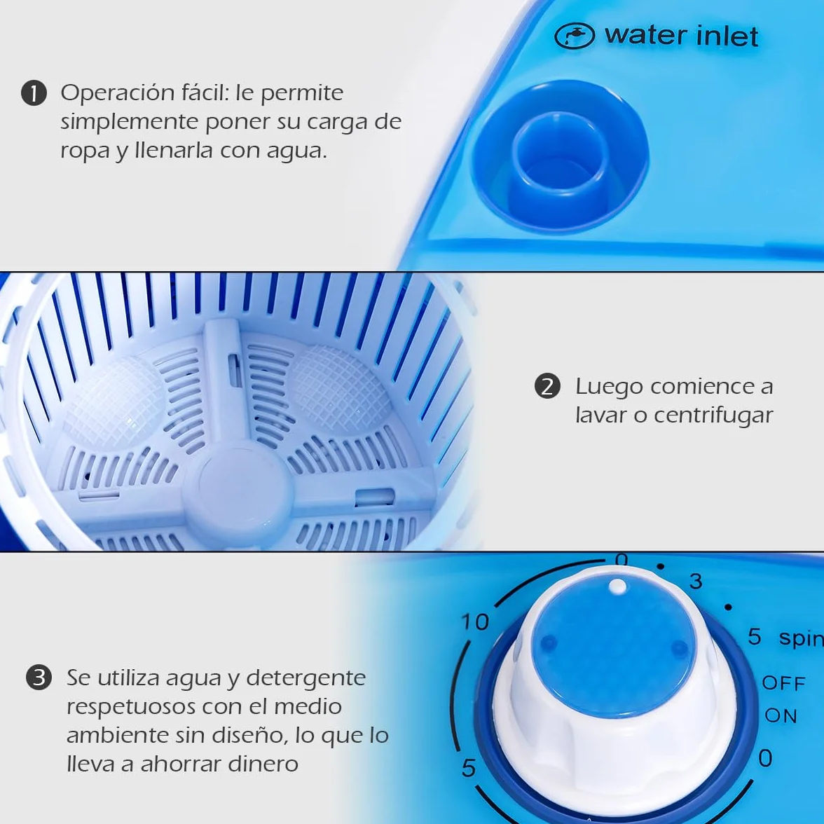 COSTWAY 2,5 kg Lavadora Portatil, 170W Mini Lavadora Semiautomática con Centrifugador para Camping, 2 en 1 Lavadora Pequeña con Pulsador y Bañera Giratoria para Viajes y Caravanas Camper
