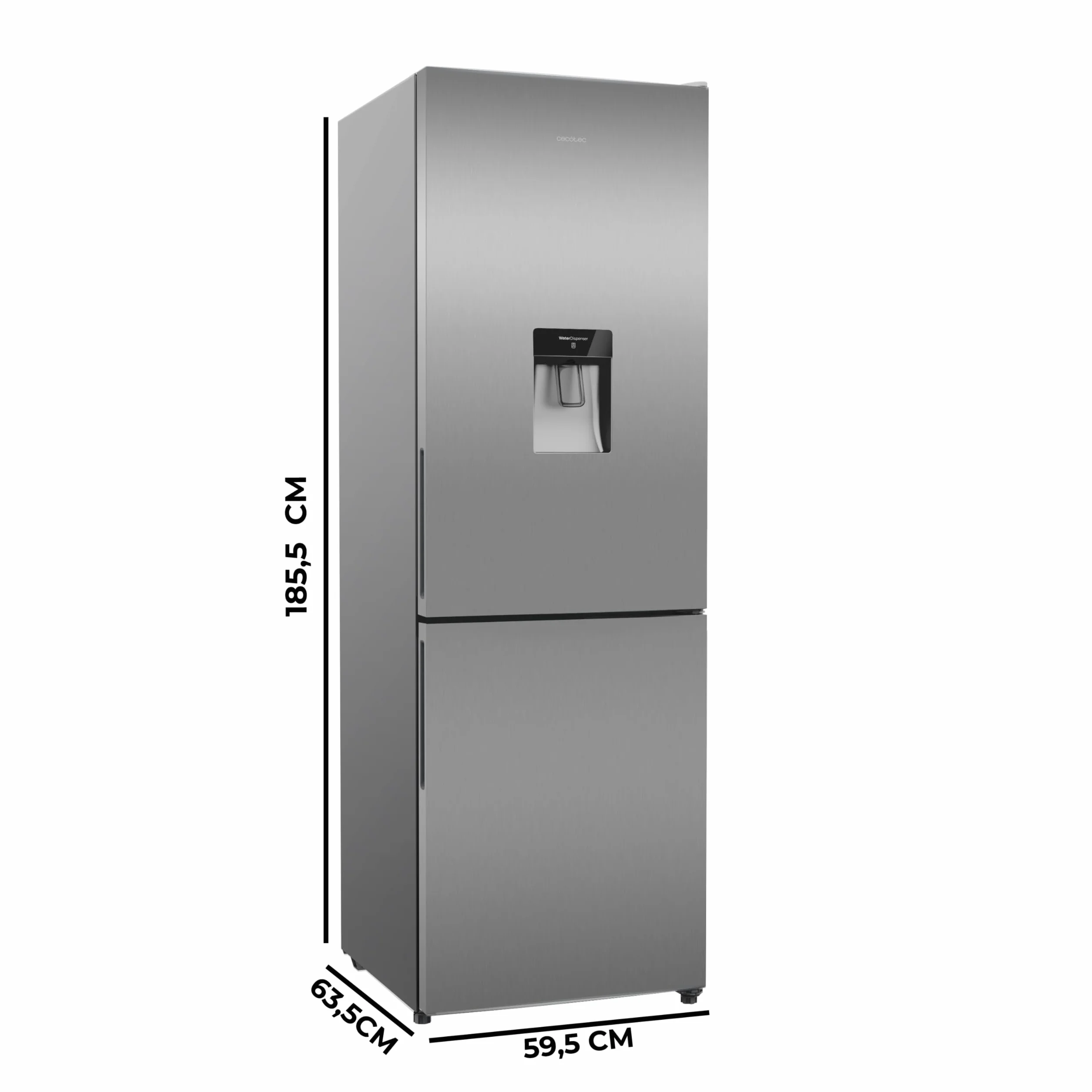 Cecotec Frigorífico Combi Total No Frost de 322L Bolero CoolMarket Combi 322i WD Inox E. 185,5 cm de Alto, 59,5 cm de Ancho, Clase E, Tecnología Multi Airflow, HumidityFlex HUB, LED Interior, Inox