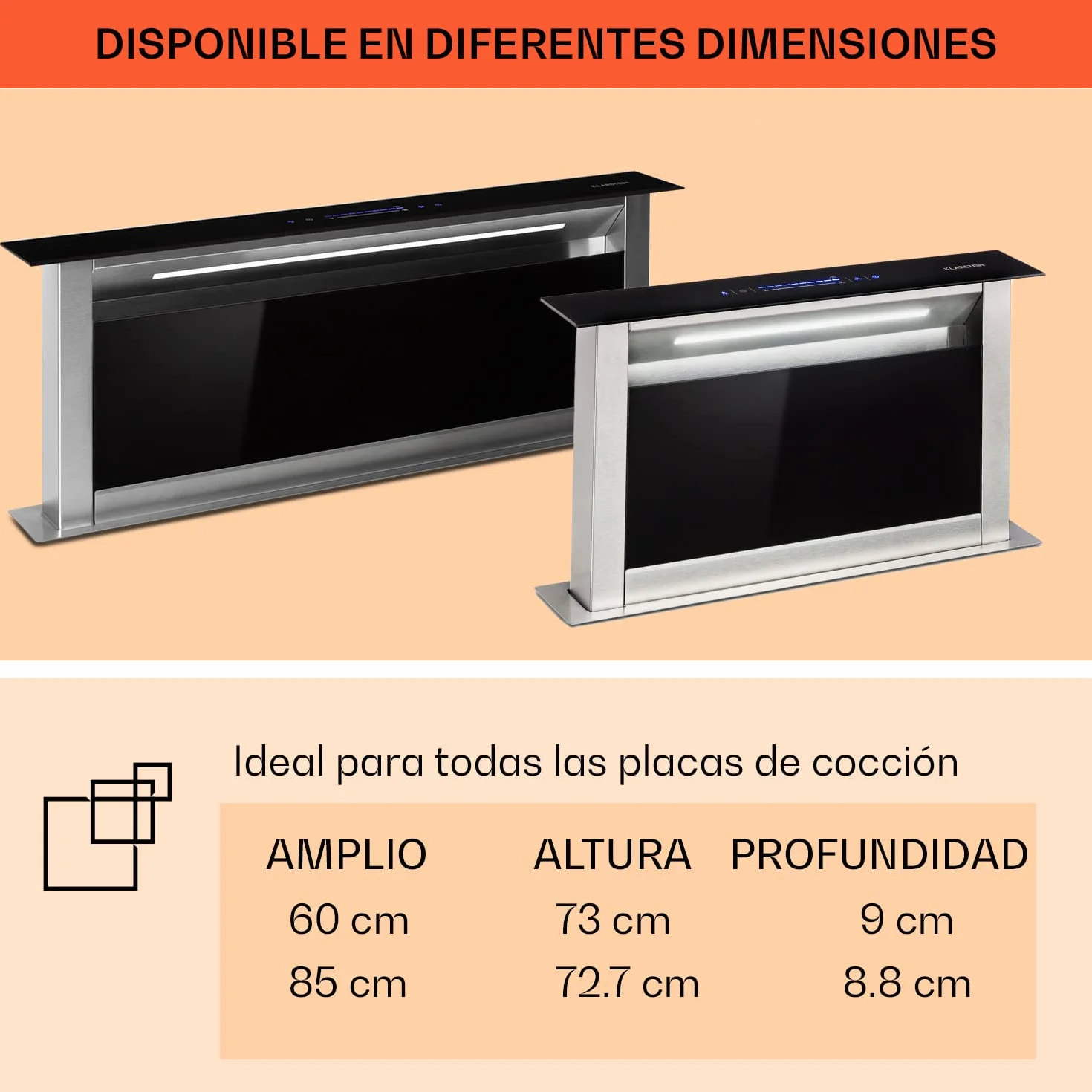 Klarstein Campana Extractora 60 cm - A++ Eficiencia Energética, 576 M³/H De Caudal De Aire, 51 dB, Touch-To-Slide, Acero Inoxidable & Vidrio, Iluminación Led, Diseño Retráctil, Extractor Cocina
