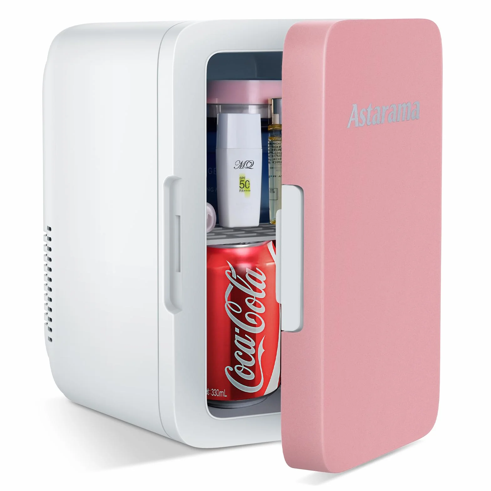 Astarama Nevera Pequeña,6 Litros/8 Latas, 220V AC/12V DC, Enfriador y Calentador Termoeléctrico, Mini Nevera Compatible Coche y Caravanas.Mini Frigorifico Para Bebidas, Cosméticos. (Rosa)