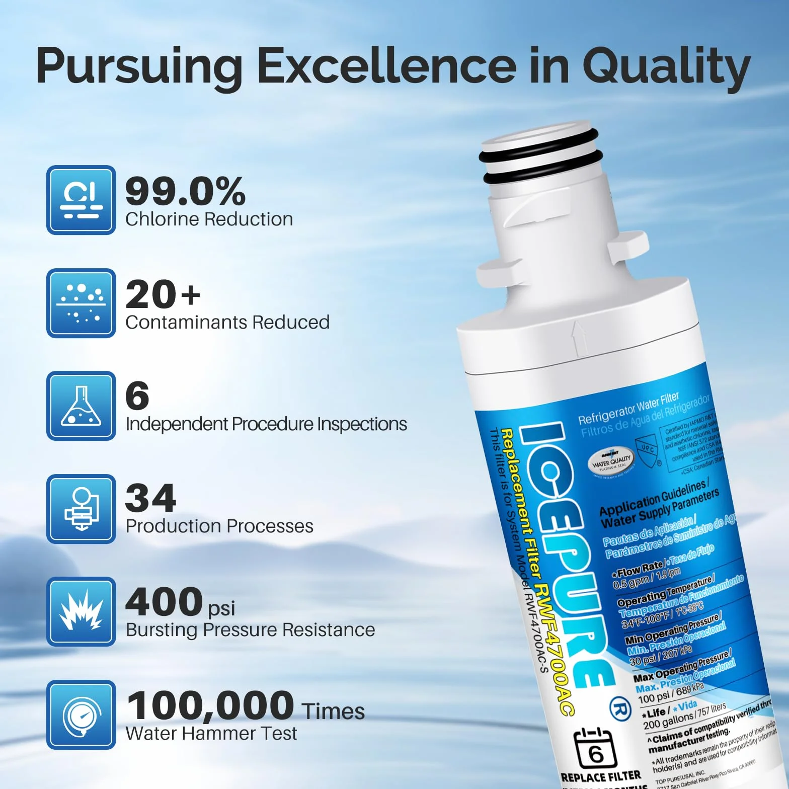 ICEPURE LT1000P Filtro de agua y aire para refrigerador, compatible con LG LT1000P, LT1000PC, MDJ64844601, Kenmore 46-9980, 9980, ADQ74793501, ADQ74793502 y LT120F Combo blanco, 3 piezas