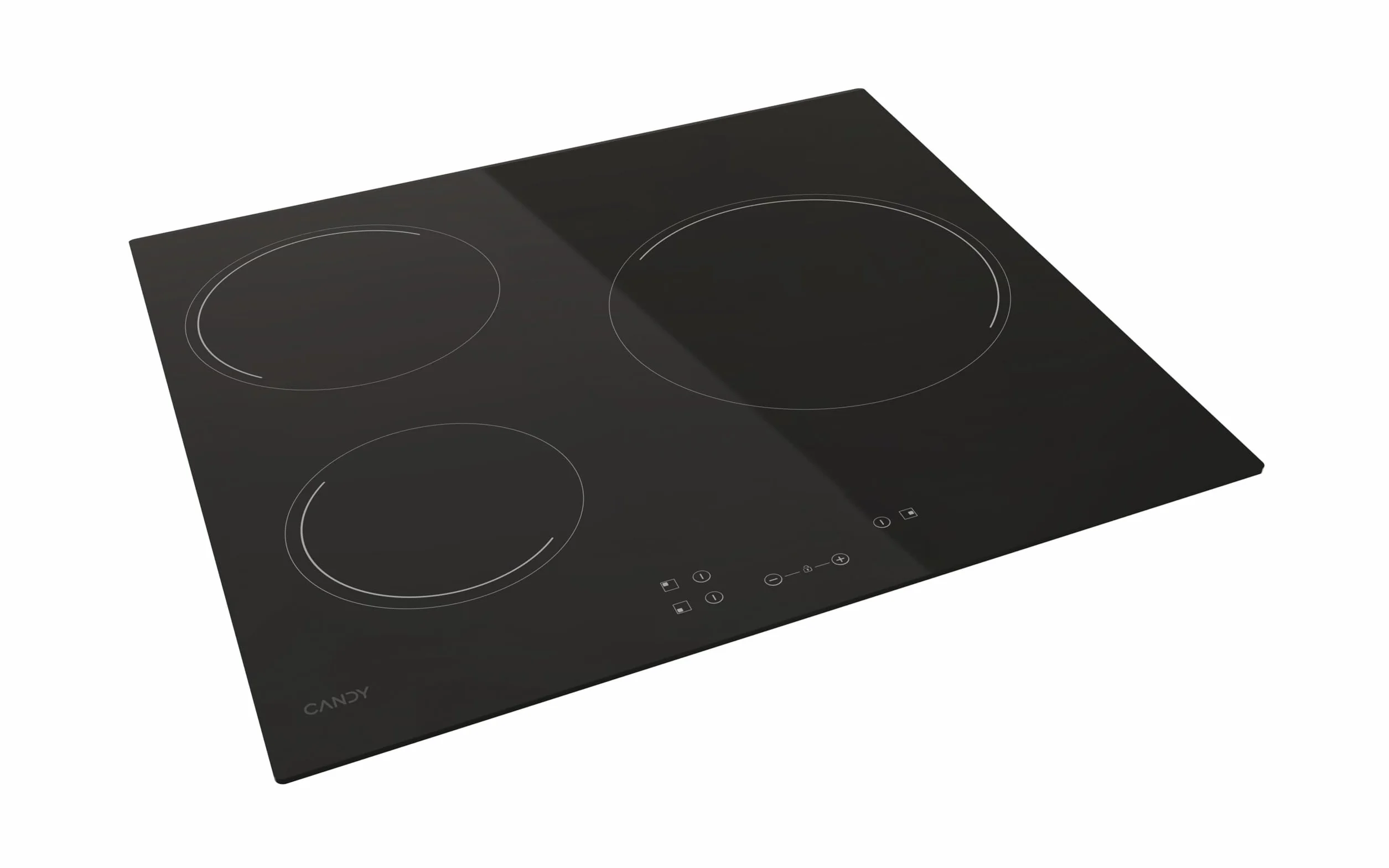Candy Timeless CH63CC, Vitrocerámica, Tres Zonas, Fuego Grande 25CM, Ancho 59CM, 10 Niveles de Potencia, 5500W, Mandos Centrales, Bloqueo Seguridad, Alerta Sobrecalentamiento y Derrames, Negro
