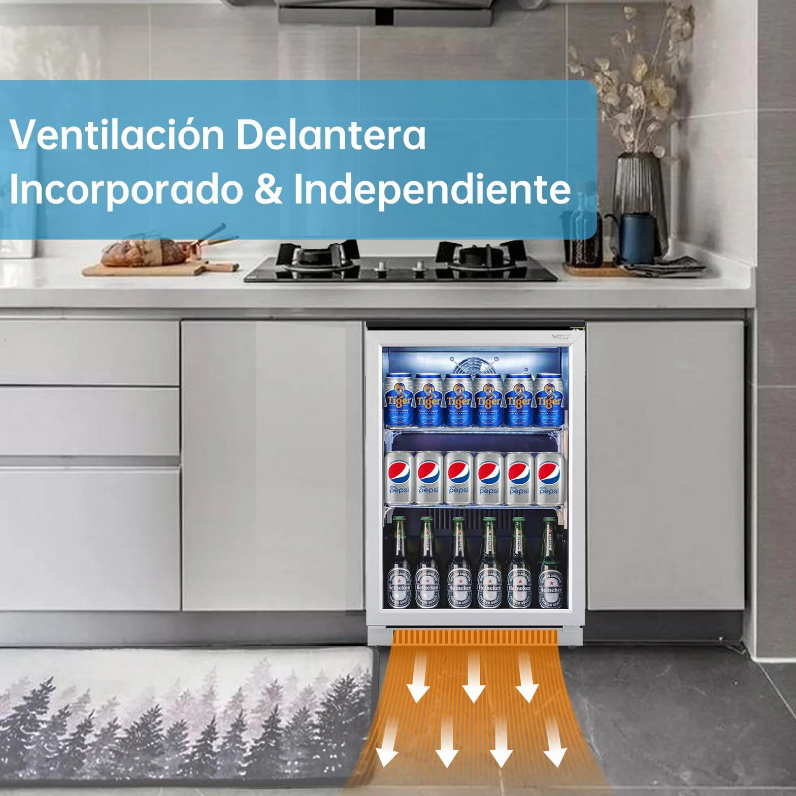 Weili 90L Frigoríficos para Bebidas, Refrigerador con Puerta de Vidrio con Iluminación LED Azul, Nevera Portatil Electrica Rango de Temperatura 3-10°C, Refrigeradores de Vino para Cerveza/Jugo