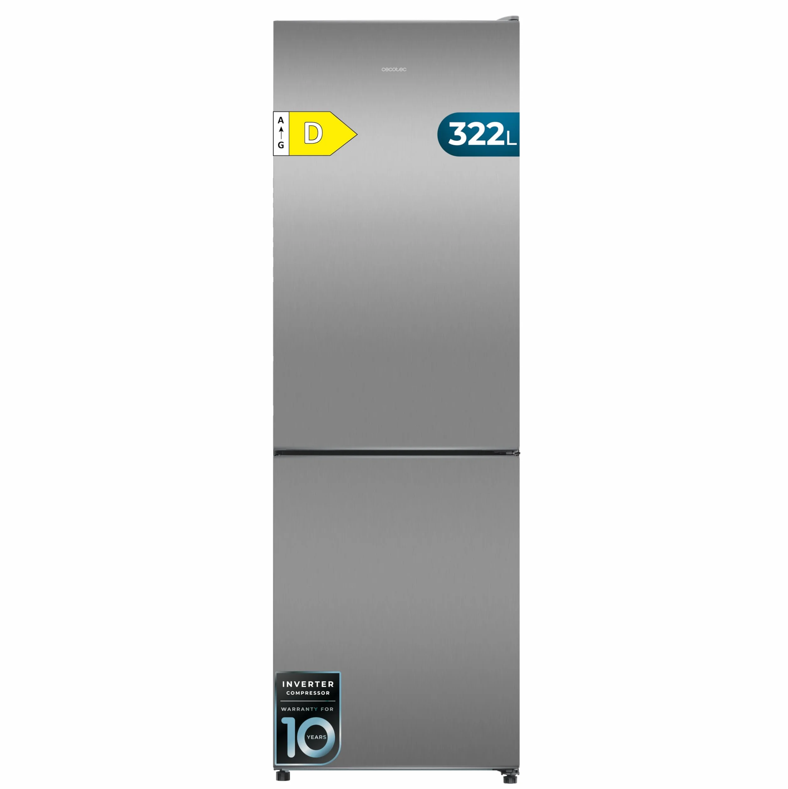 Cecotec Frigorífico Combi 322L Bolero CoolMarket Combi 322i Inox D. 185,5cm de Alto, 59,5cm de Ancho, Tecnología Multi Airflow, HumidityFlex HUB, LED Interior