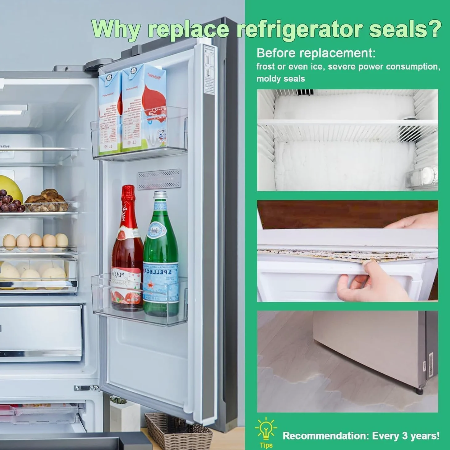Repuesto de junta de puerta de refrigerador, opción de tamaño personalizado, duradero y flexible para un sellado eficiente del congelador y el refrigerador