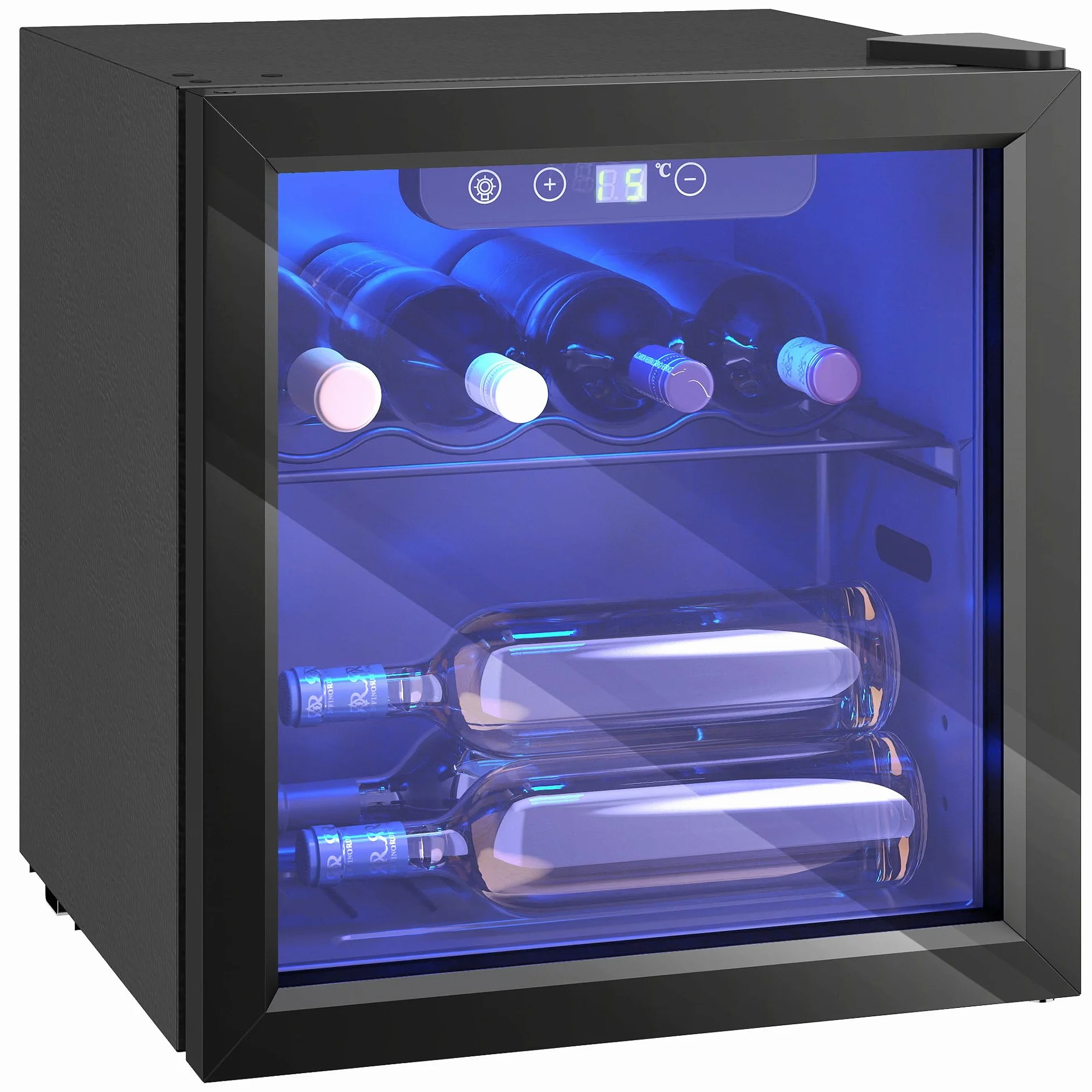 HOMCOM Vinoteca 12 Botellas, Nevera para Vinos con Capacidad de 36 L, Temperatura Ajustable 4-16℃, Puerta de Vidrio, Luz LED, Pantalla Táctil Digital, para Bebidas, Negro