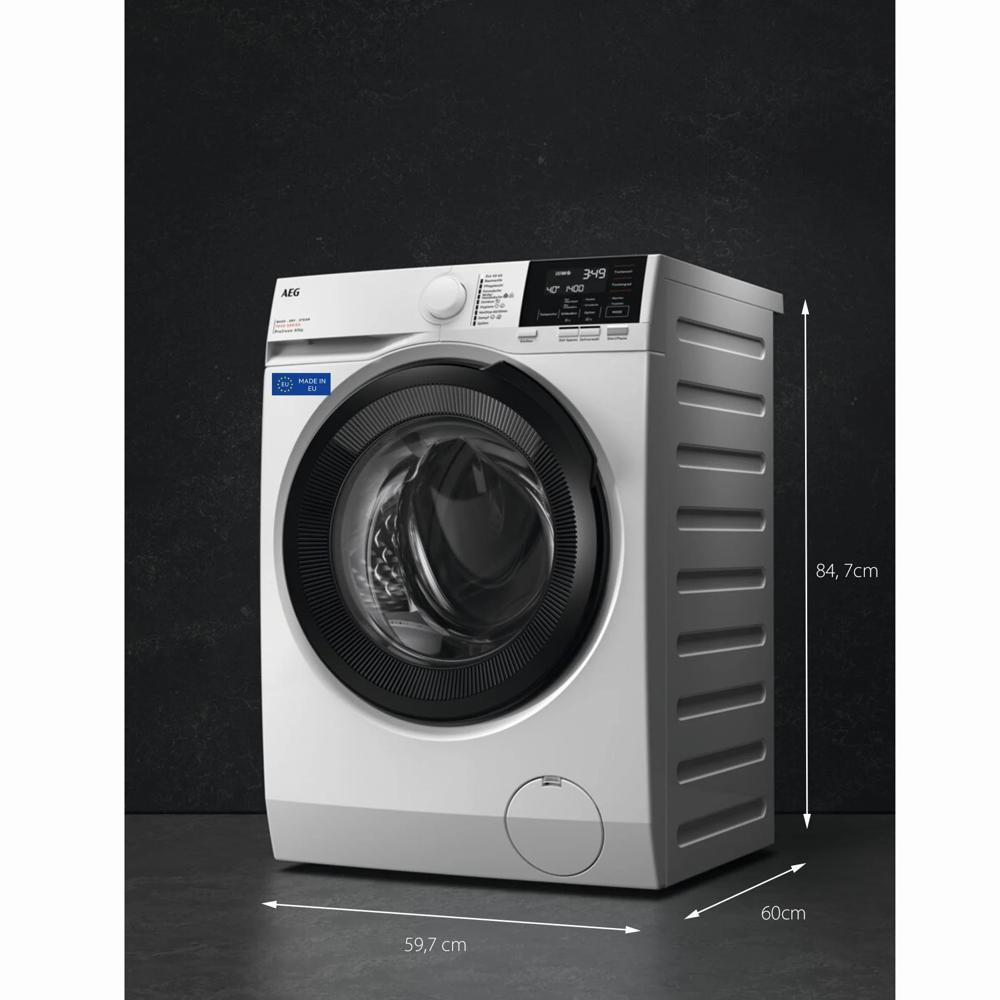 AEG LWR7194M4B Lavasecadora de Carga Frontal, Lava 9 Kg, Seca 6 Kg, Libre Instalación, 1400 rpm, Motor Inverter, Programa Rápido, Nonstop 60 min, Panel LCD, Puerta XL Negra, Clase A, Fabricado en UE