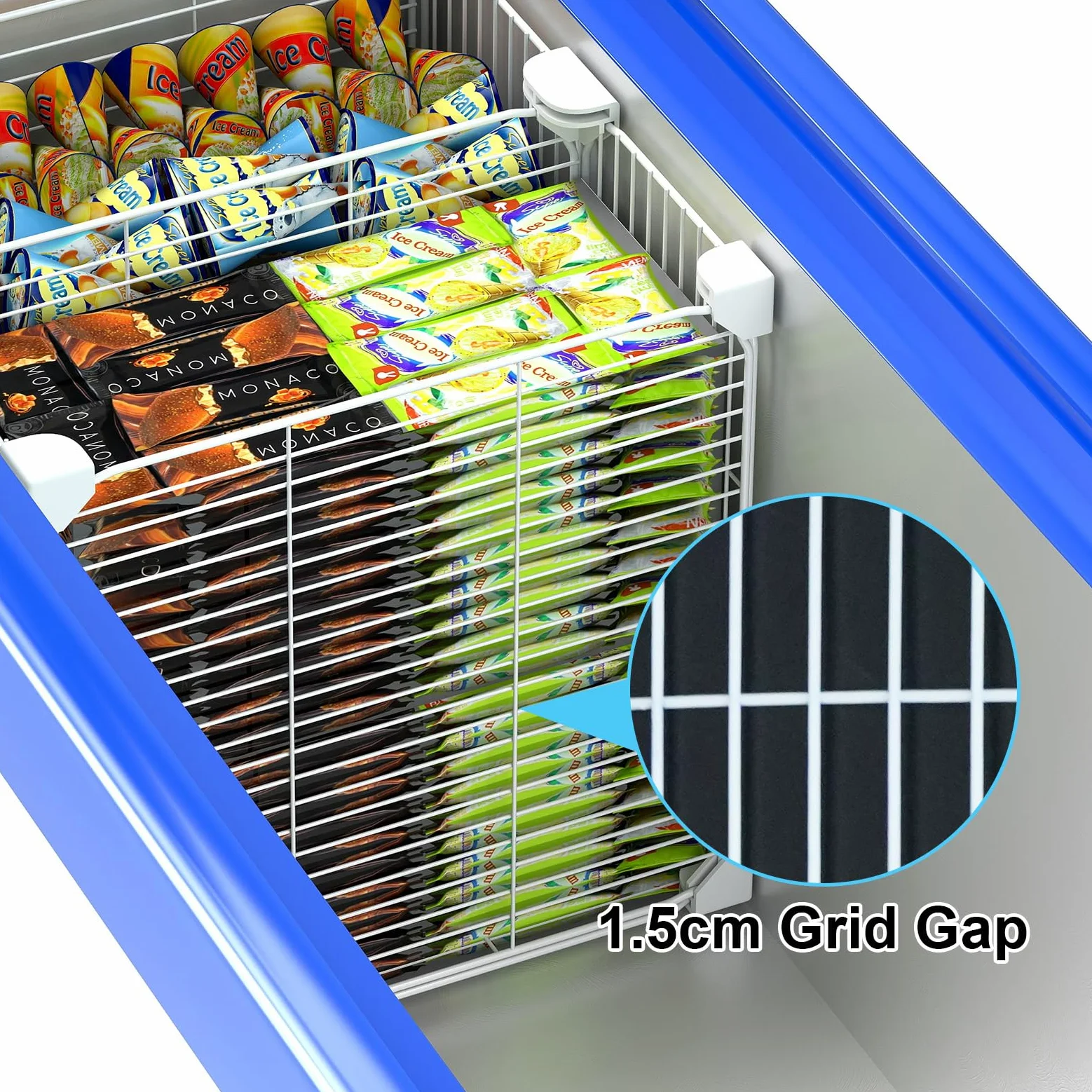 Contenedores organizadores de congelador de 20.5 x 13.8 x 13.8 pulgadas, cesta organizadora de congelador con divisor ajustable, cesta de almacenamiento de despensa para carnes, alimentos congelados,
