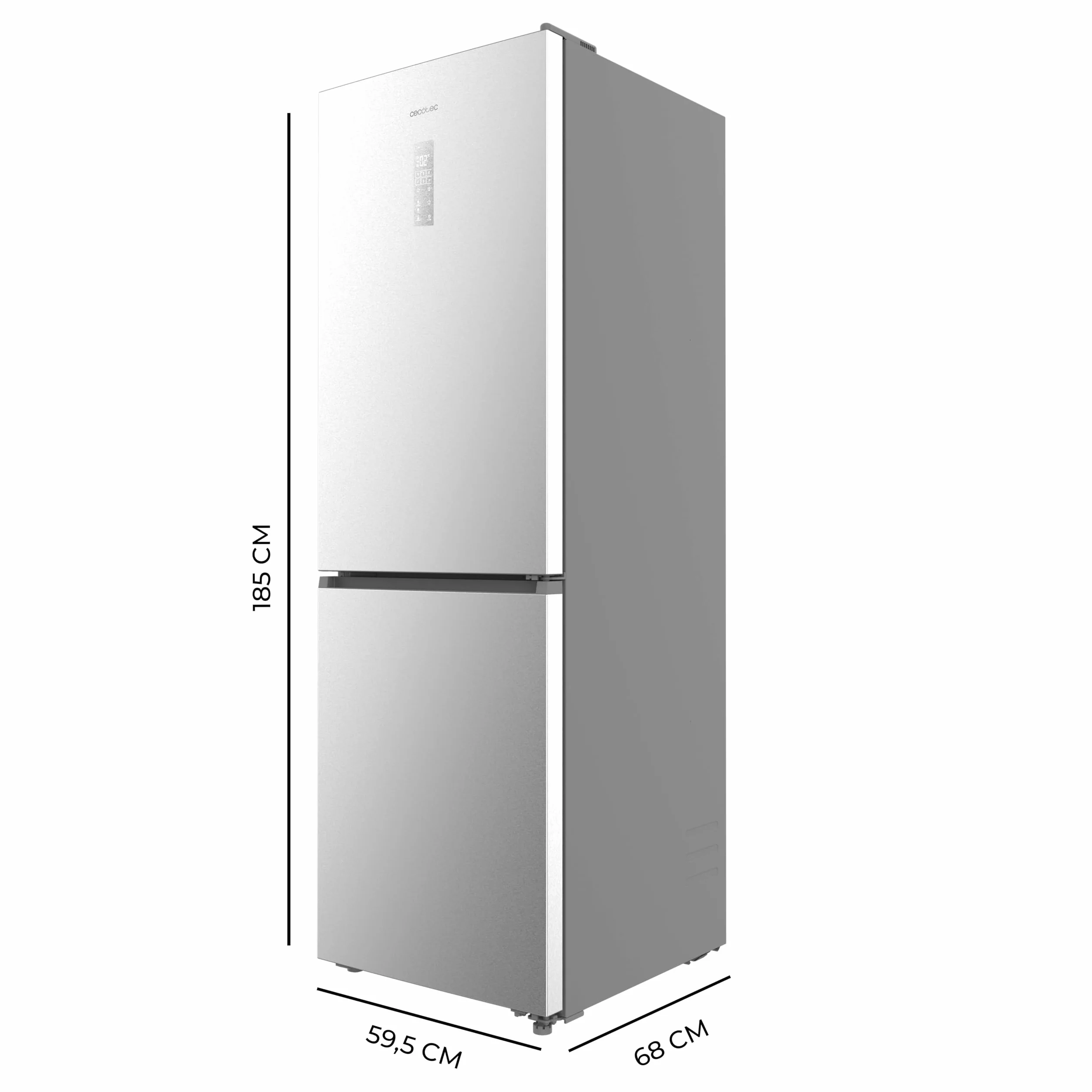 Cecotec Frigorífico Combi 409L Total No Frost Bolero CoolMarket Combi 409 Inox C. Altura 185cm, MAX INSIDE con VIP Tech, Compresor Inverter Plus, Bajo Consumo, Cajón Temperatura Variable, Inox
