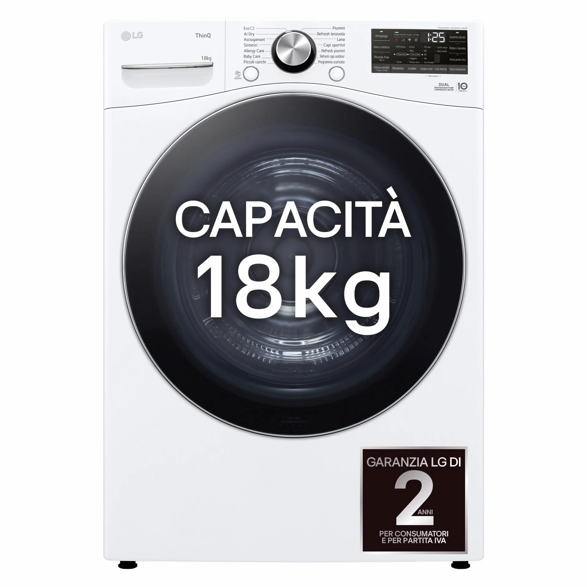 LG RH18U8AVCW - Secadora Smart de 18 kg, serie U8, clase A+++, bomba de calor Dual Inverter, motor Direct Drive, inteligencia artificial AI Dry, condensador autolimpiante, Wi-Fi, blanca