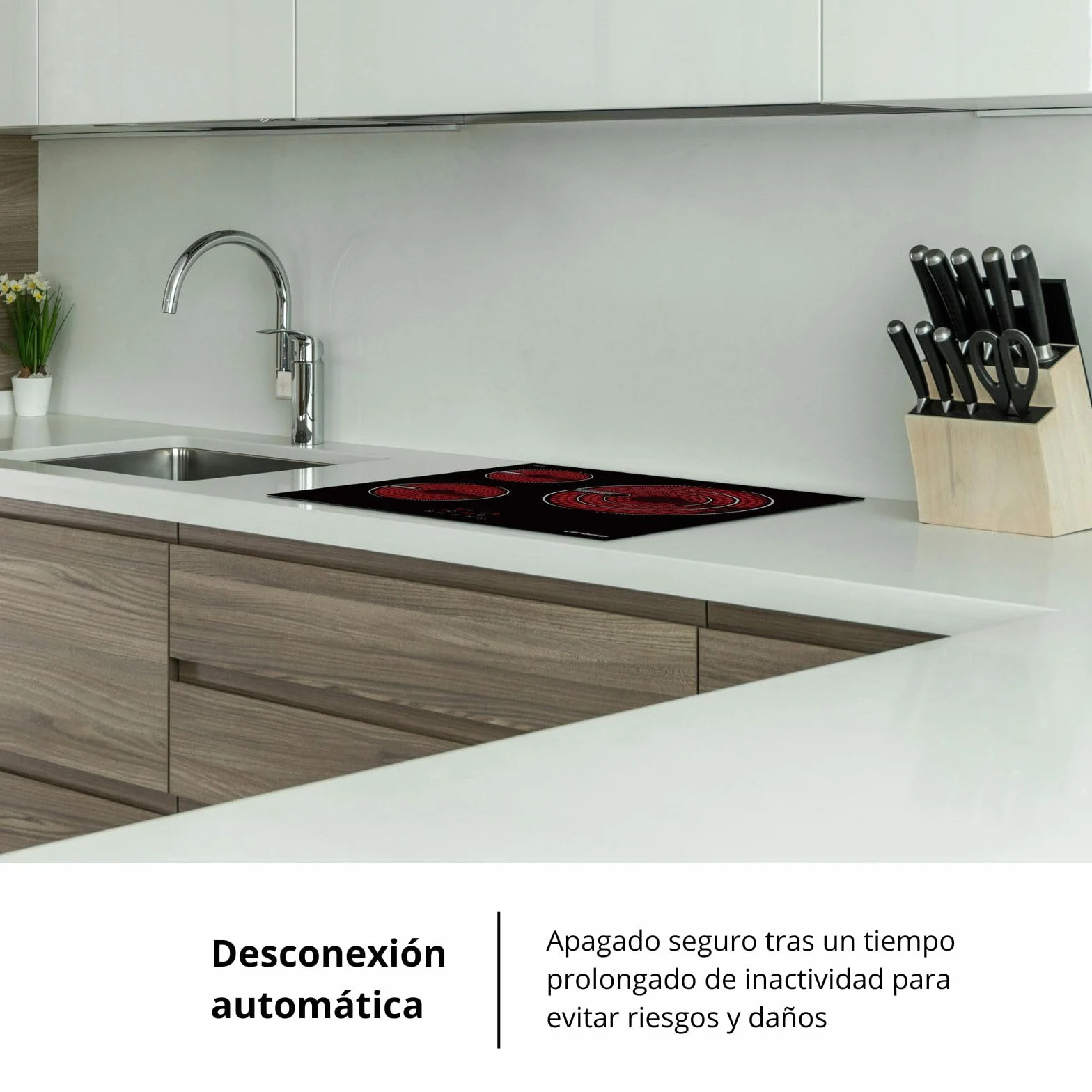 Corberó - Placa Vitrocerámica | CCVG3BL574 | 60 cm | 5700 W | 3 Zonas | Control Touch, Desconexión Automática, Bloqueo Infantil | Negro