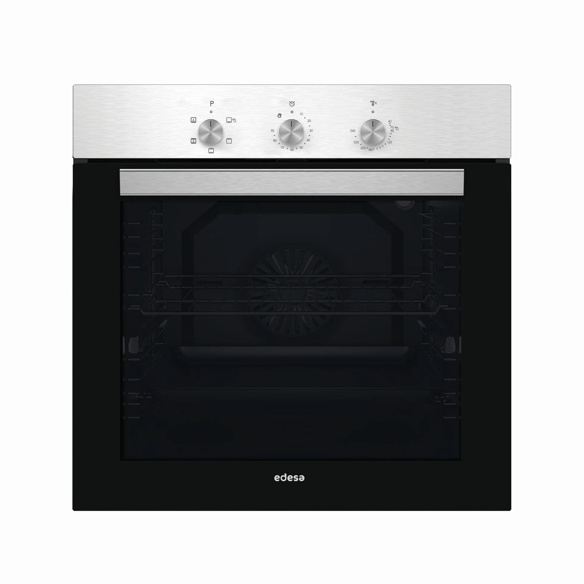 Edesa Horno Multifunción EOE-6020 X/A Capacidad 80L 7 Programas Cocinado Puerta Cristal Panel Control Inoxidable Fácil Limpieza Incluye Guías Laterales 2 Bandejas Rejilla Cromada Acabado Cristal Negro