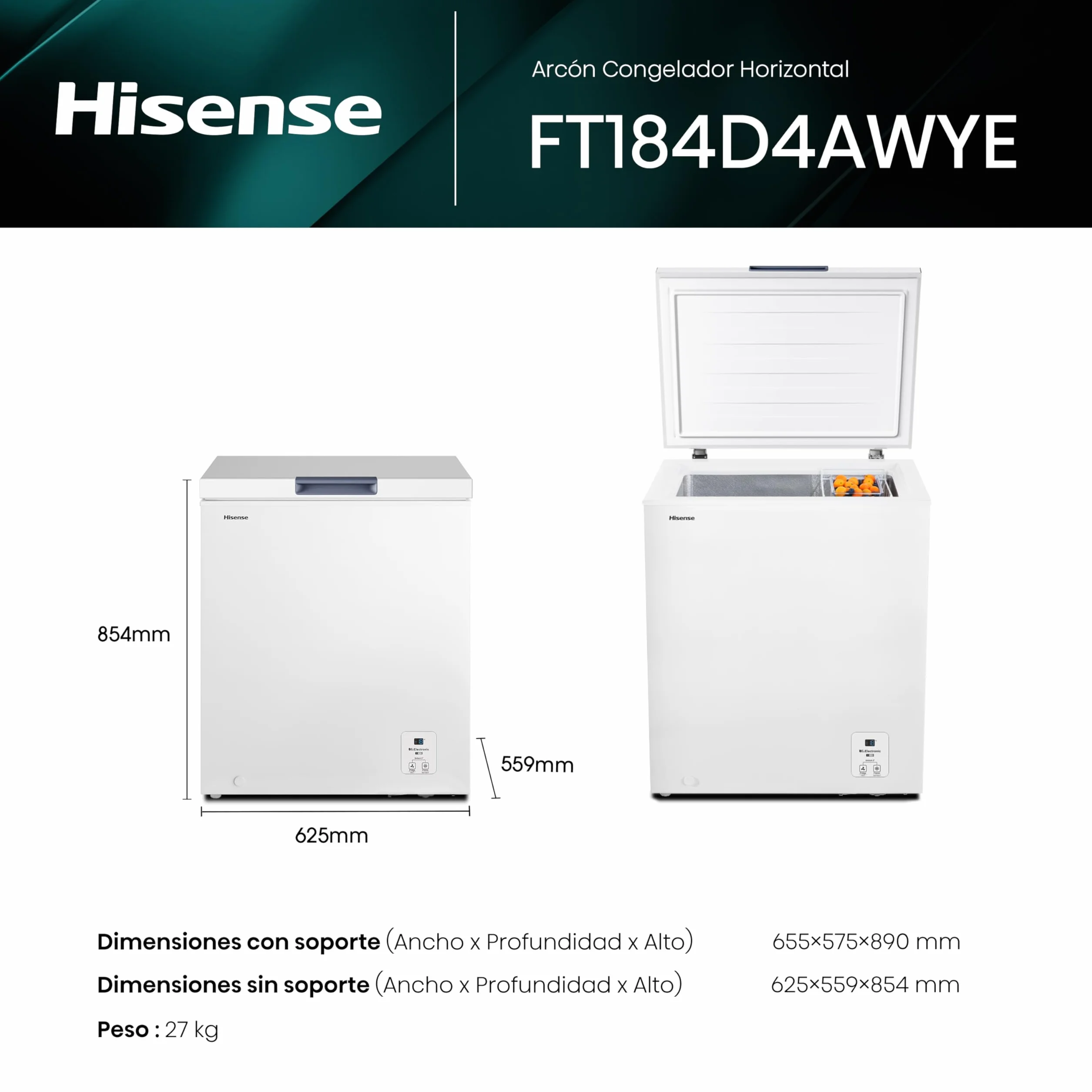 Hisense FT184D4AWYE Arcón Congelador Horizontal 142 L Blanco 40 dBA