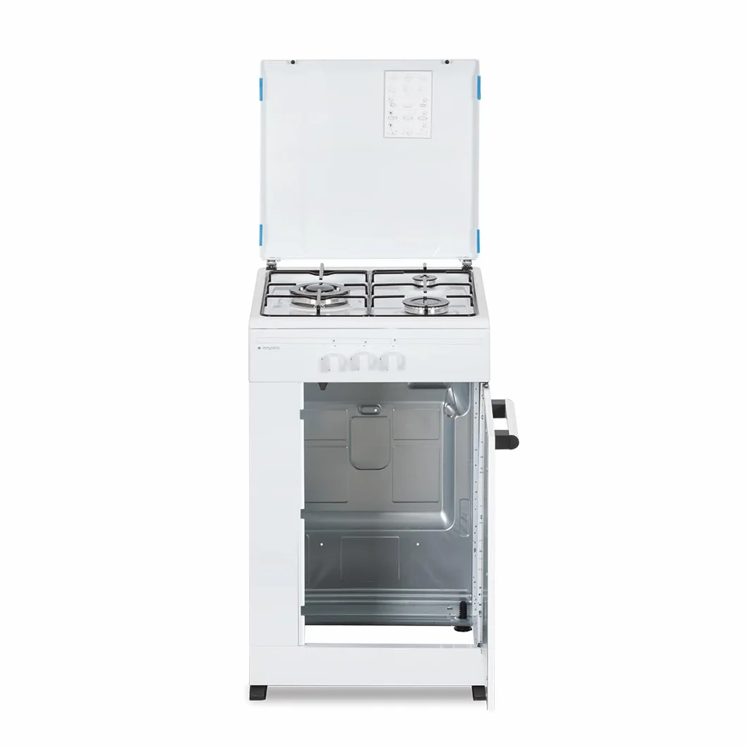 Aspes Cocina Gas Butano 3 Zonas de Cocción, Blanco AKG3500PB. Control Manual, Quemador WOK triple llama, Compartimento Bombona, Tapa Abatible