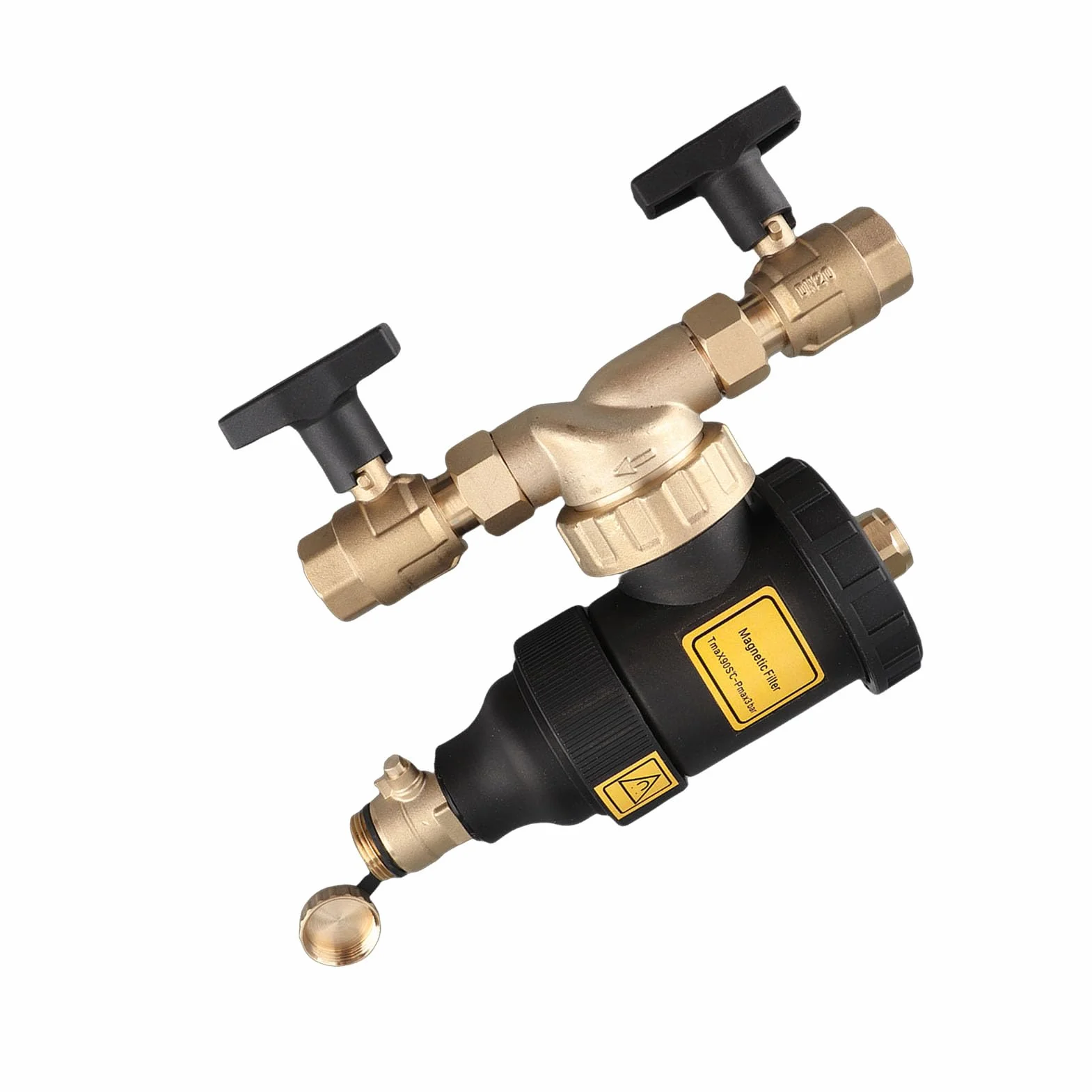Filtro Magnético para Caldera, Conector de Latón de 3/4 de Pulgada, Filtro de Precisión de Filtrado de 5 M con Divisor Magnético y Válvula de Drenaje de Manguera, Ideal para Sistemas de
