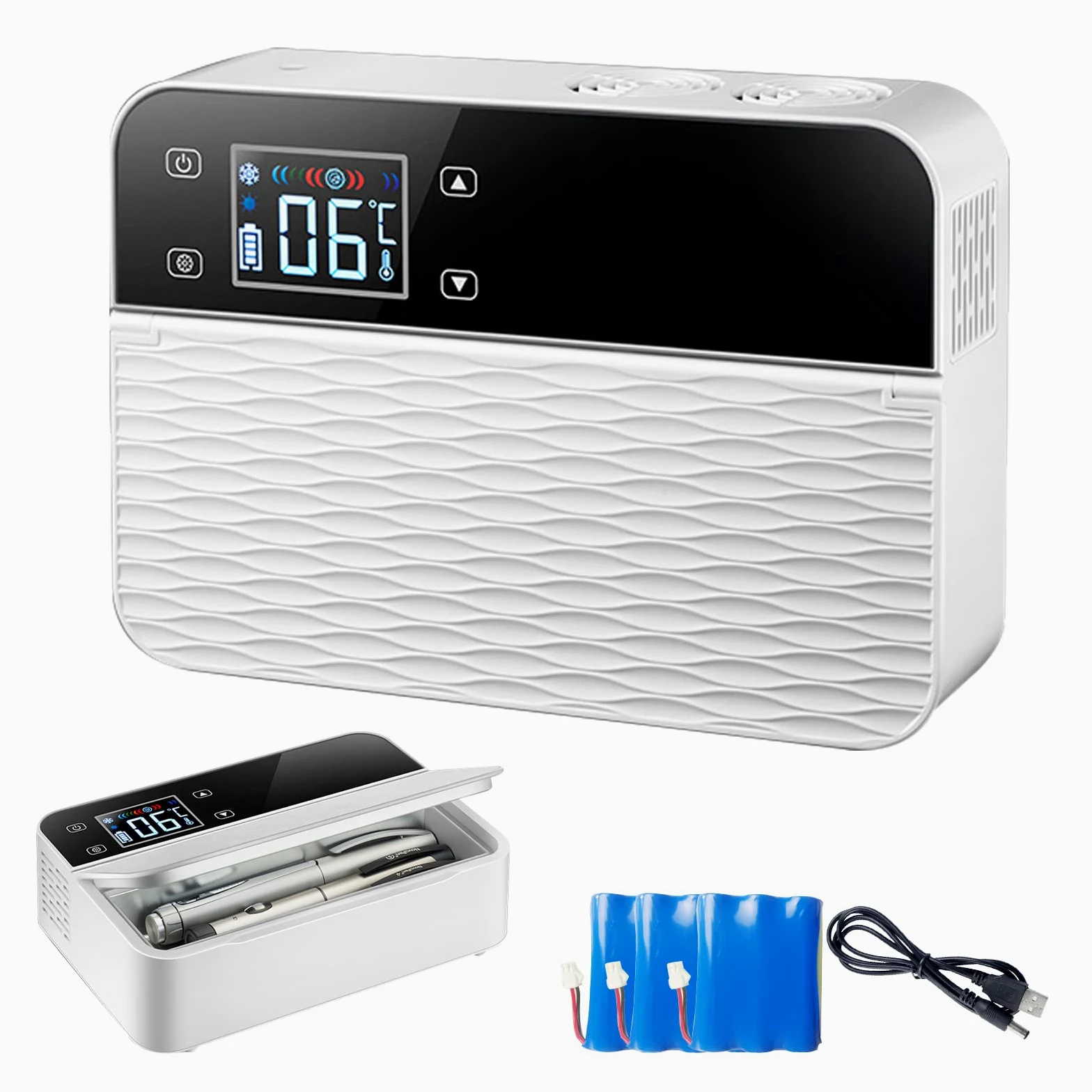 Mini refrigerador portátil para medicamentos, estuche de viaje de insulina para 2-8 °C, refrigerador pequeño para coche para el hogar y viajes, funciona con pilas