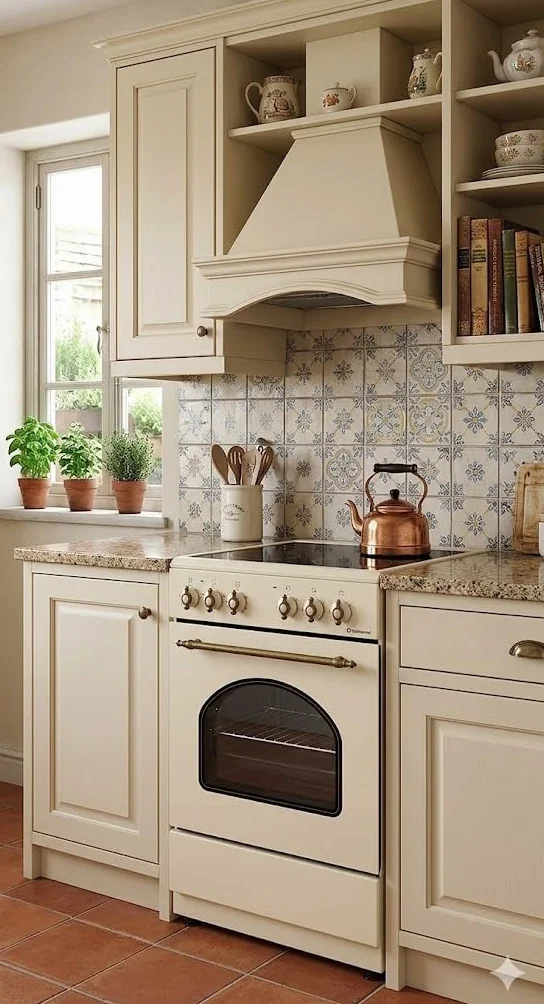 COCINA VITROCERÁMICA CON HORNO ELÉCTRICO SOLTHERMIC 50 CM 3 FUEGOS CREMA RÚSTICA