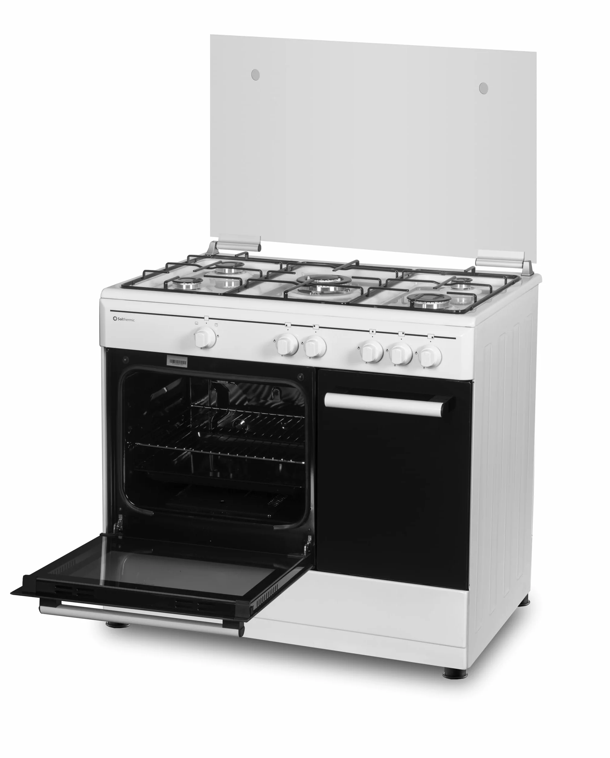 SOLTHERMIC F9LG50G2W COCINA GAS PORTABOMBONA BLANCA DISEÑO MODERNO / 5 FUEGOS/HORNO 64 L. / GAS BUTANO Y GAS CIUDAD