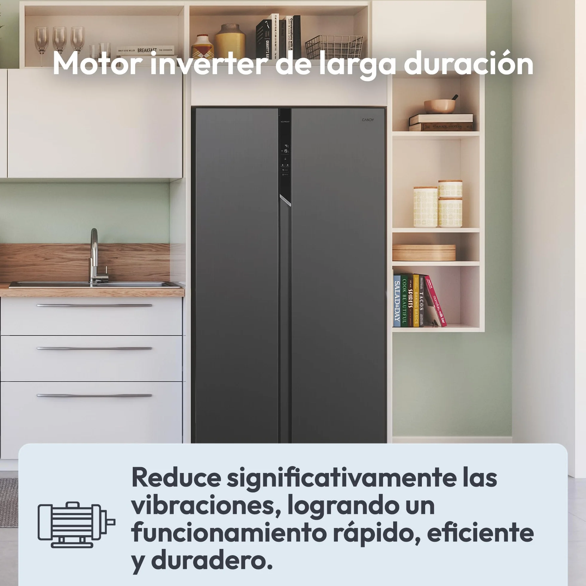 Candy CHSVN-174X, Frigorífico Side by Side, Ancho 91cm, Capacidad 532L, Inverter, Total No Frost, 2 Cajones Verduleros, Control Externo Digital, Iluminación LED, Patas Ajustables, Ruedas, 39DB, Blanco