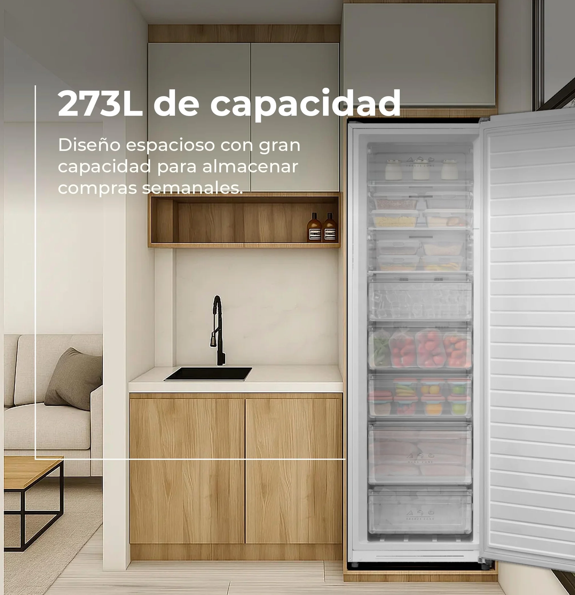 EVVO Congelador Vertical ICE 273 - Arcón Congelador Convertible a Frigorífico, 185cm de Altura, Capacidad de 273 Litros, Alarma Puerta Abierta, Puerta Reversible, Display Frontal, Acabado Blanco