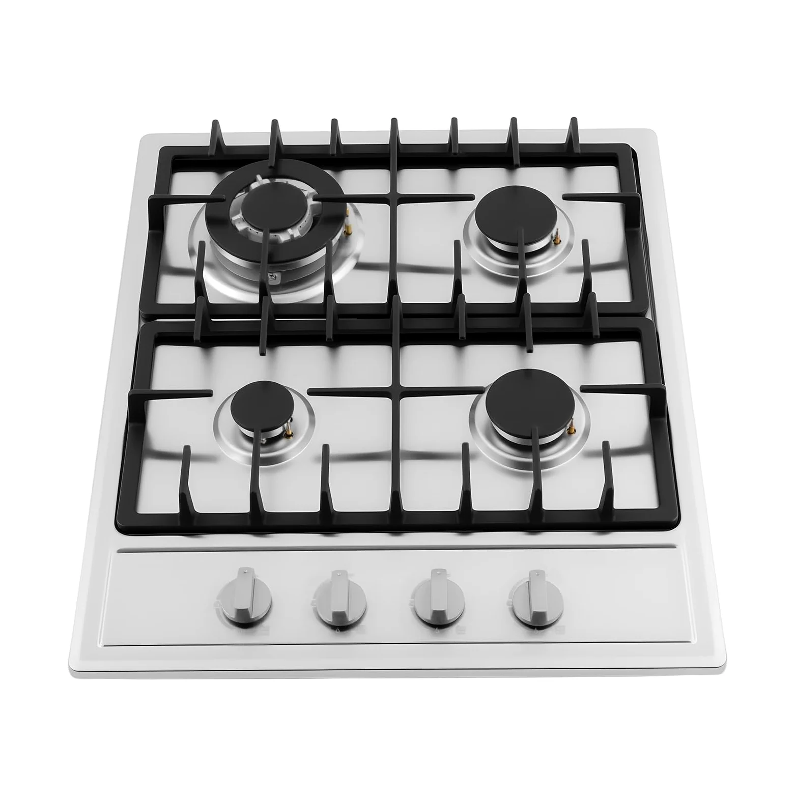 Cocina de gas de 4 fuegos de acero inoxidable 3,0 kW + 1,75 kW + 1,0 kW, placa de cocción integrada con soportes de hierro fundido, gas natural 59 x 51 cm, cocina de gas empotrable, cuatro quemadores