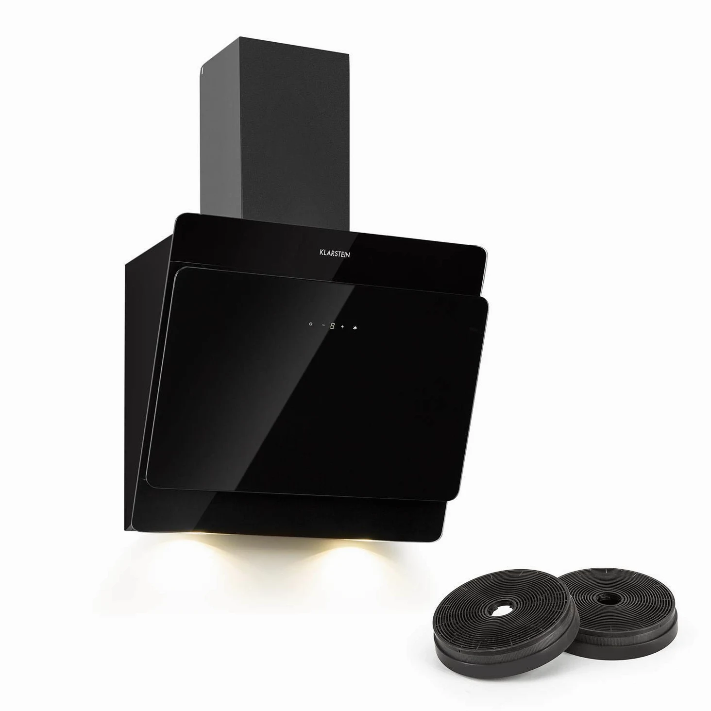 Klarstein Aurica - Campana extractora, Extractor humos, Juego extractor Kit recirculación, 165 W, Táctil, 60 cm, 2 filtro carbón activo, Negro