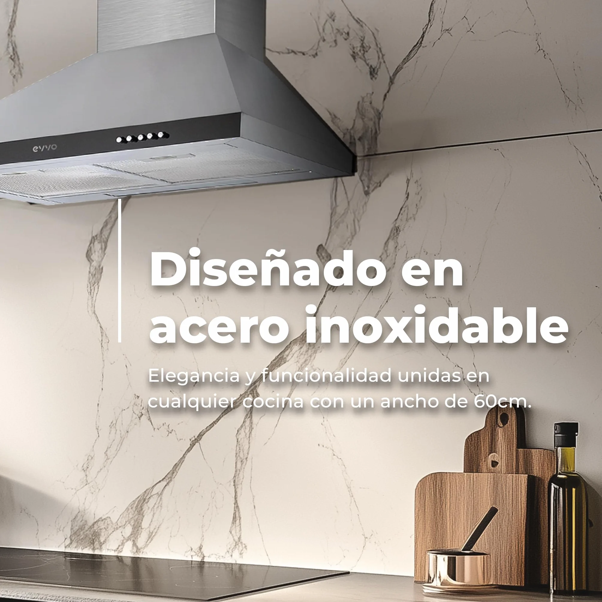 EVVO Campana Extractora 60 cm 650 m³/h 3 Velocidades Inox CE21