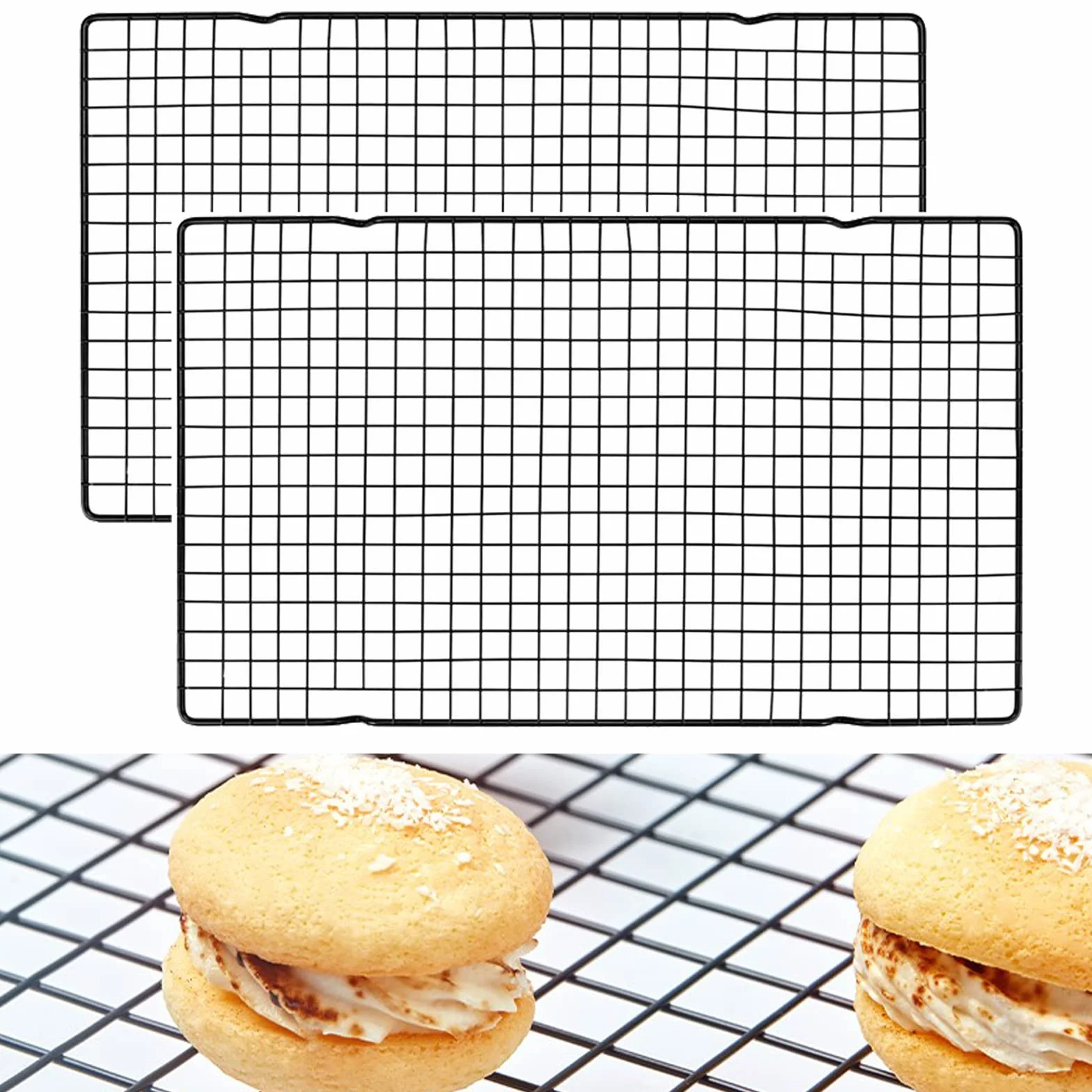 Antioxidantes Rejillas De Refrigeración Rejilla para Galletas De Pan Rectangular Rejilla Refrigeración Antiadherente Rejillas para Enfriar para Hornear Enfriar Pasteles Postres(2 Piezas)