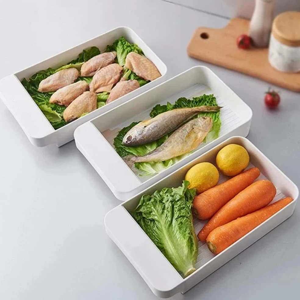 Bandeja de plástico para huevos, Caja de almacenamiento huevos plástico tipo cajón apilable tres capas for refrigerador varios tamaños