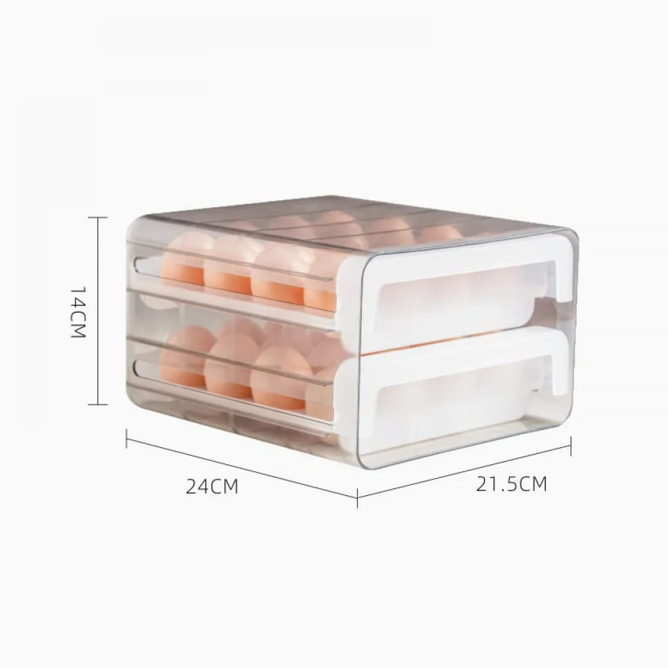 Bandeja de plástico para huevos, Caja de almacenamiento huevos con cajón doble capa, 16/32 rejillas transparentes, 24x21,5x14cm for refrigerador