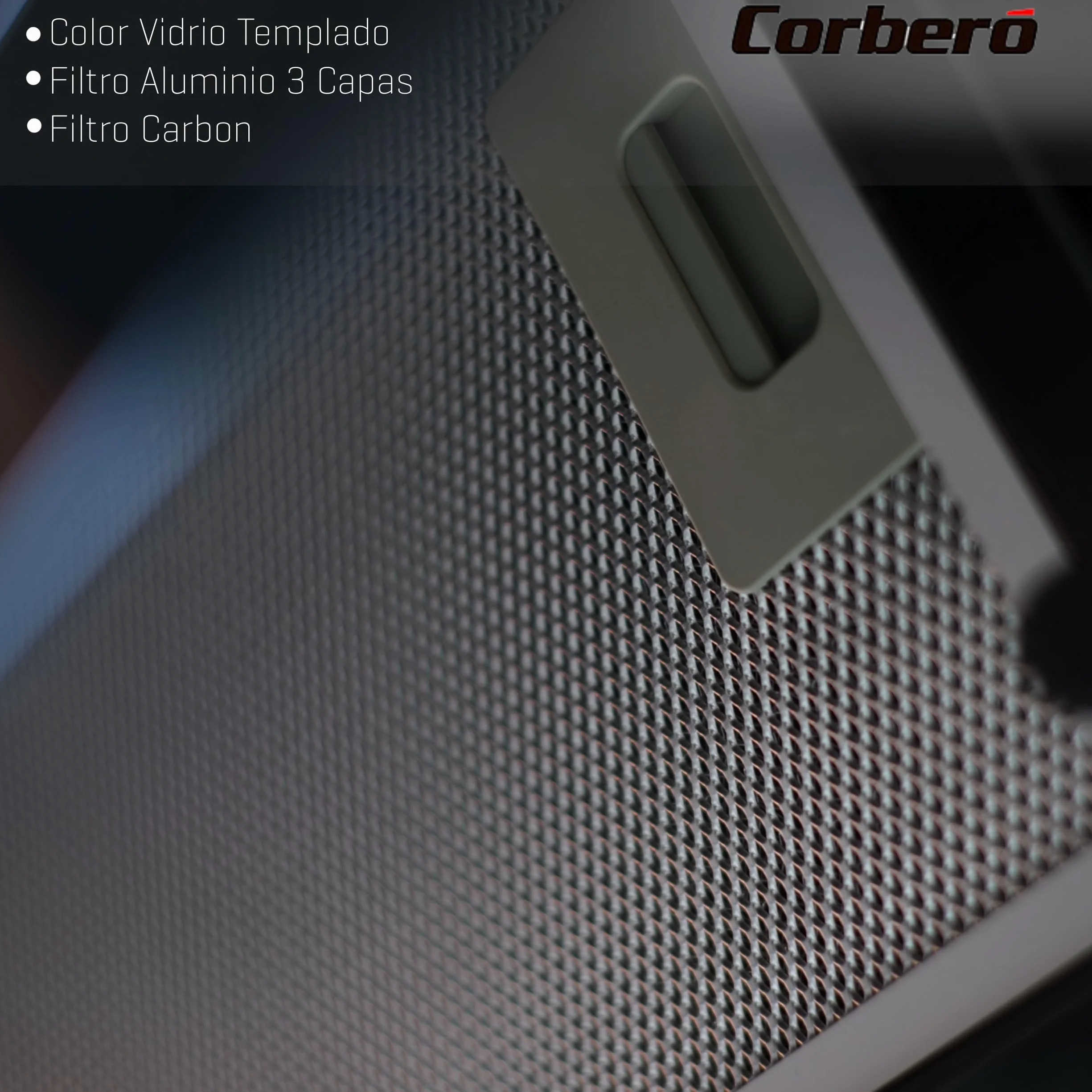 Corbero - Campana Extractora 60 cm | ONEGA675B | 705.2 m3/h | 66db| 230W | 4 Velocidades | Control Tactil| Vidrio Templado | 1 Filtro Aluminio + 1 Filtro Carbón | Blanco