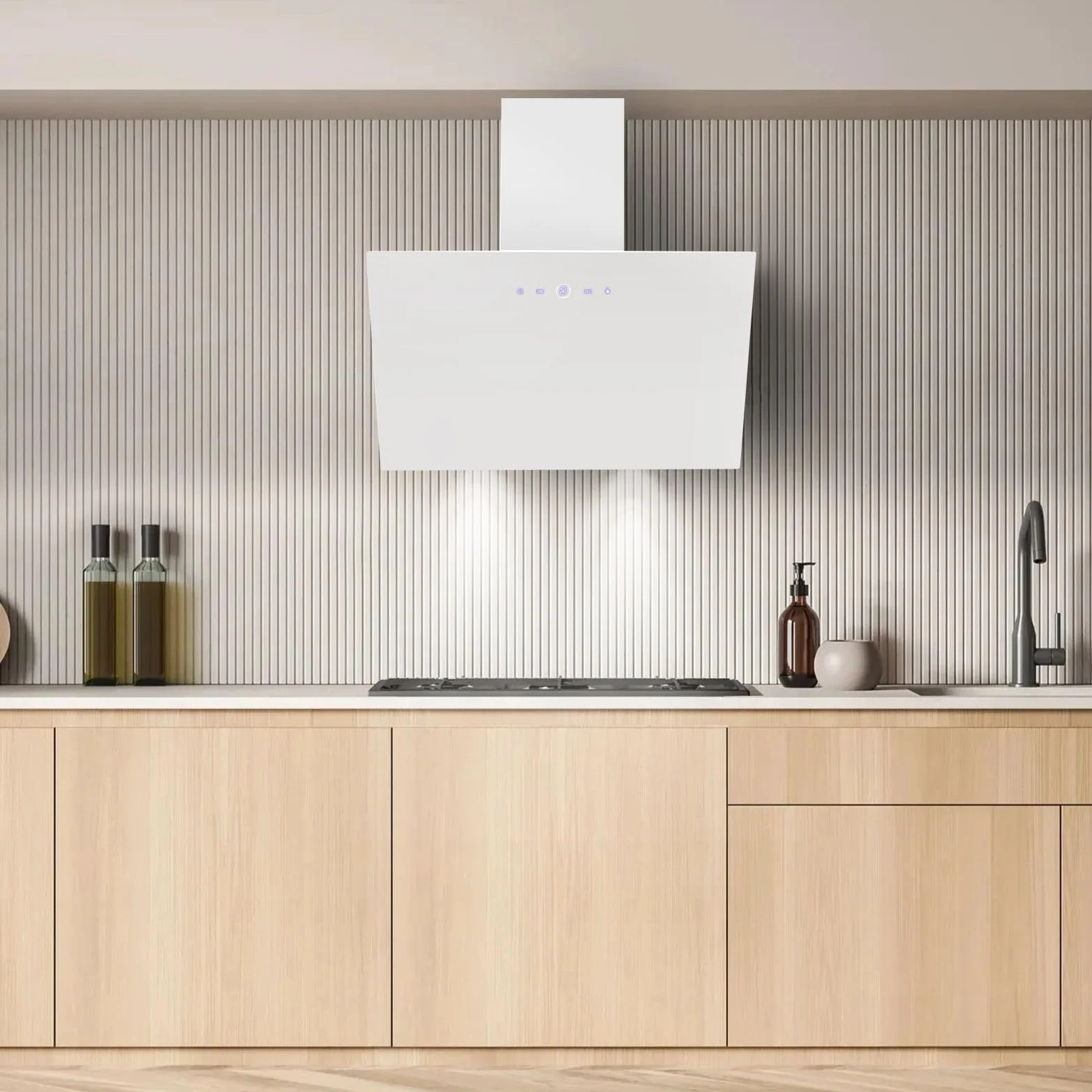 SNDOAS Campana Extractora 60cm, 700 m³/h Campanas Extractoras Cocina Silenciosa, 3 Velocidades de Potencia, Dos Modos de Ventilación, Función de Apagado Retardada, Vidrio Blanco