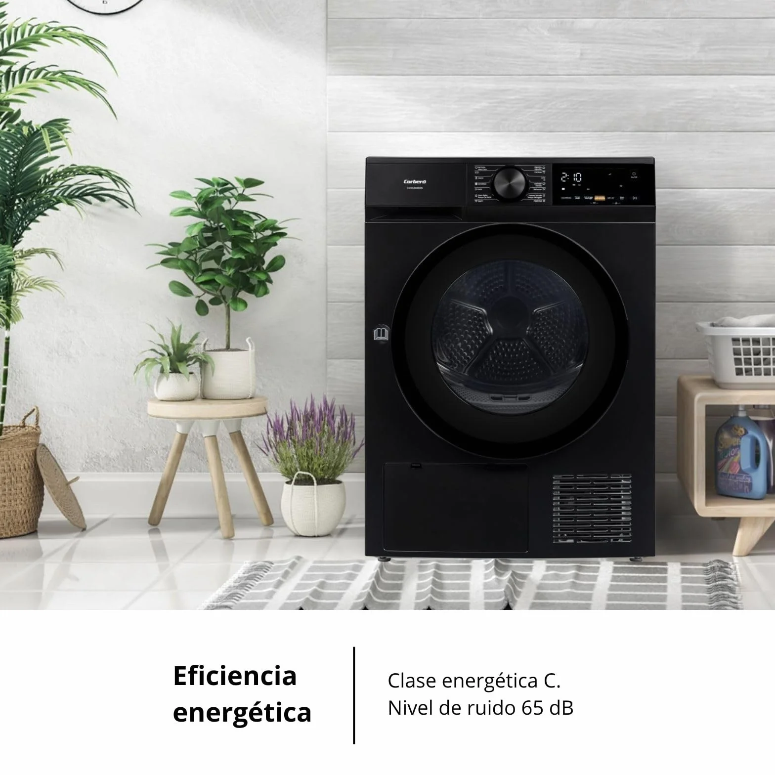 Corberó - Secadora Bomba de Calor Excellence | CSBCM850N | 8 kg | 84,5 x 60 x 59,5 cm | Motor Inverter | 5 Niveles de Secado | Purificación Luz UV | Tambor Inox | 65 dB | Negro | Clase C