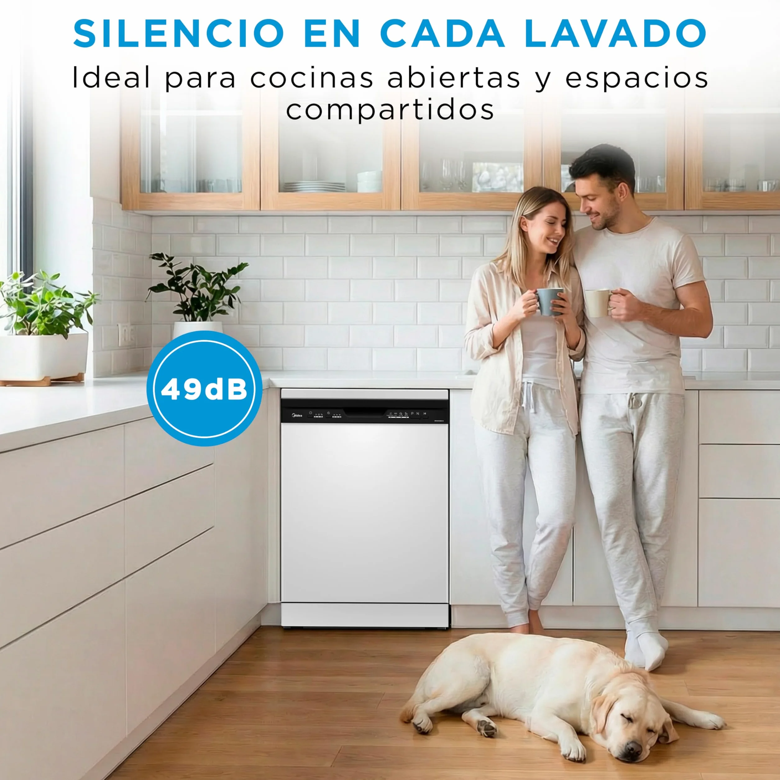 Midea Lavavajillas 60 cm+++ Blanco para 12 servicios - Lavaplatos Libre Instalación con 4 Programas de Lavado, Integrable - Filtro Antibacterias, 49 dB, y Función de Media Carga Nuevo Modelo