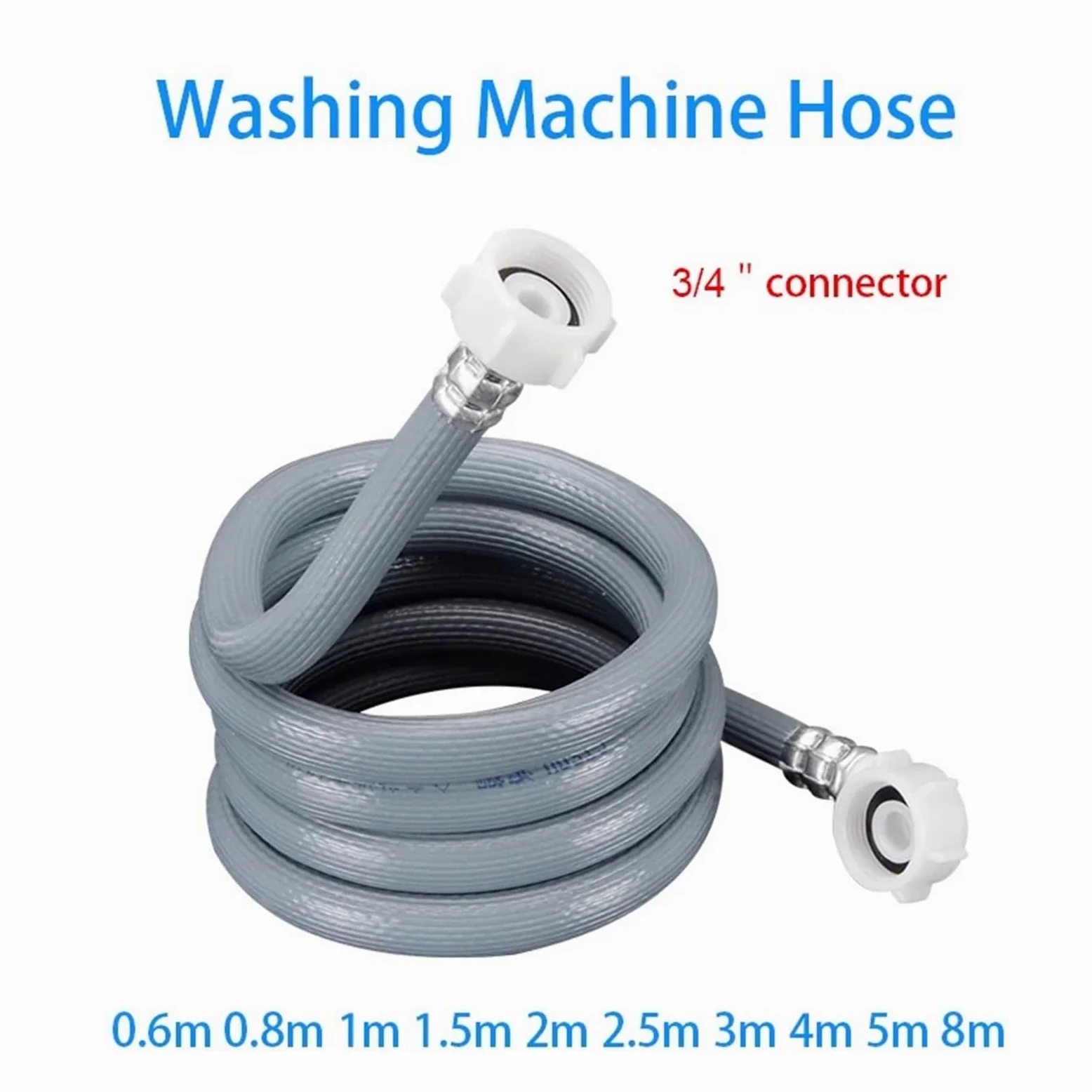 Manguera For Lavadora De 0,6 M-8m Con Conector De 3/4 Pulgadas For Tubo De Entrada De Lavavajillas, Tubo De PVC, Manguera De Llenado De Alimentación De Agua Con Piezas Curvas De 90 Grados(8M)